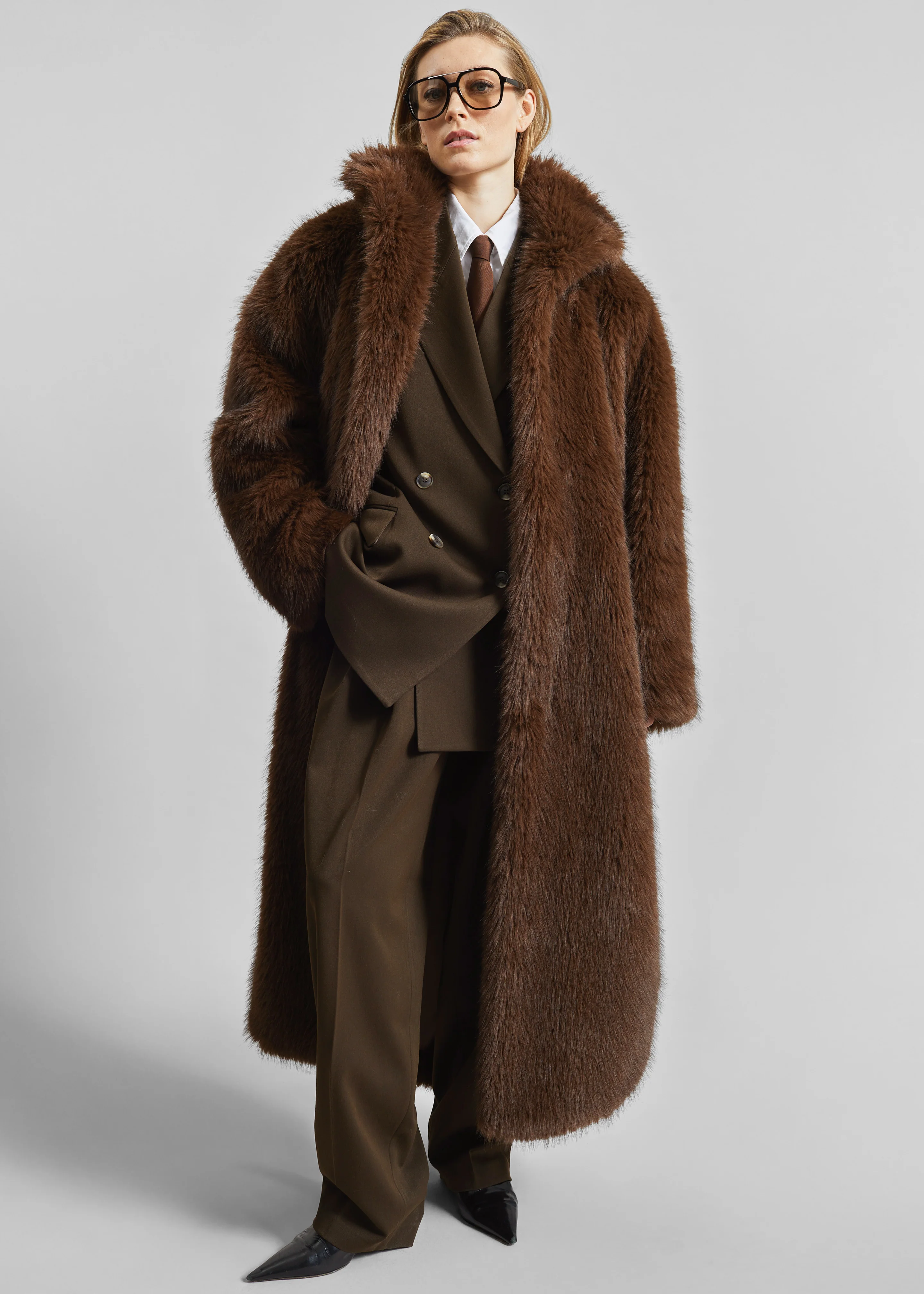 Ravello Faux Fur Robe Coat - Brown - Image 7