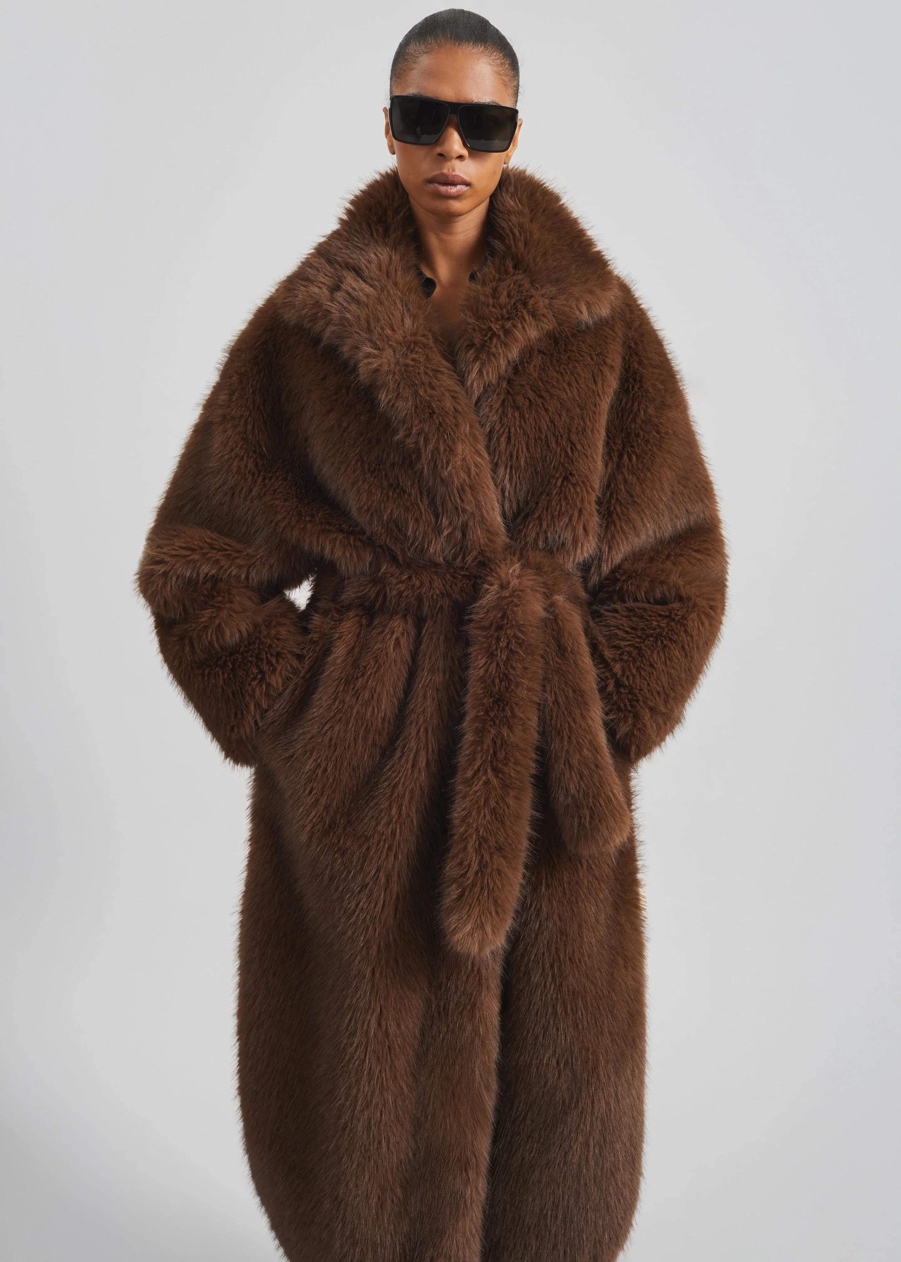 Ravello Faux Fur Robe Coat - Brown - Image 9