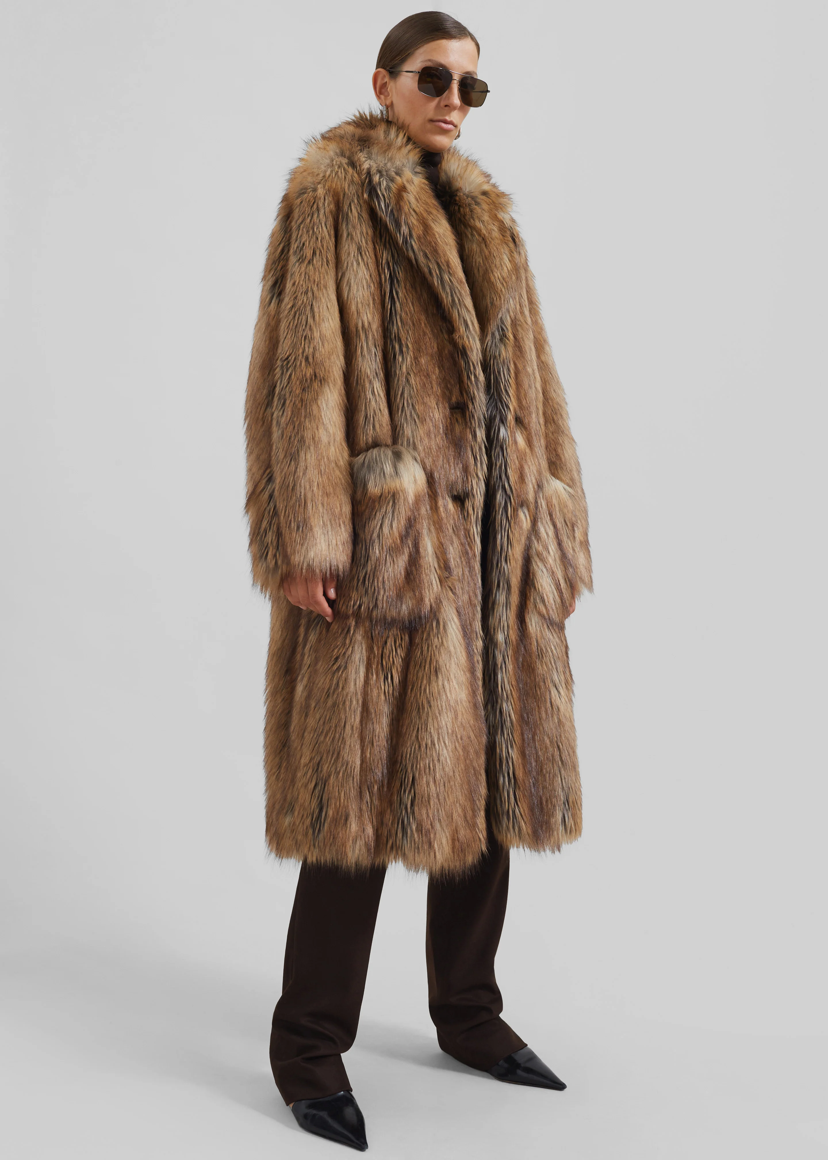 Rella Faux Fur Coat - Camel - Image 9