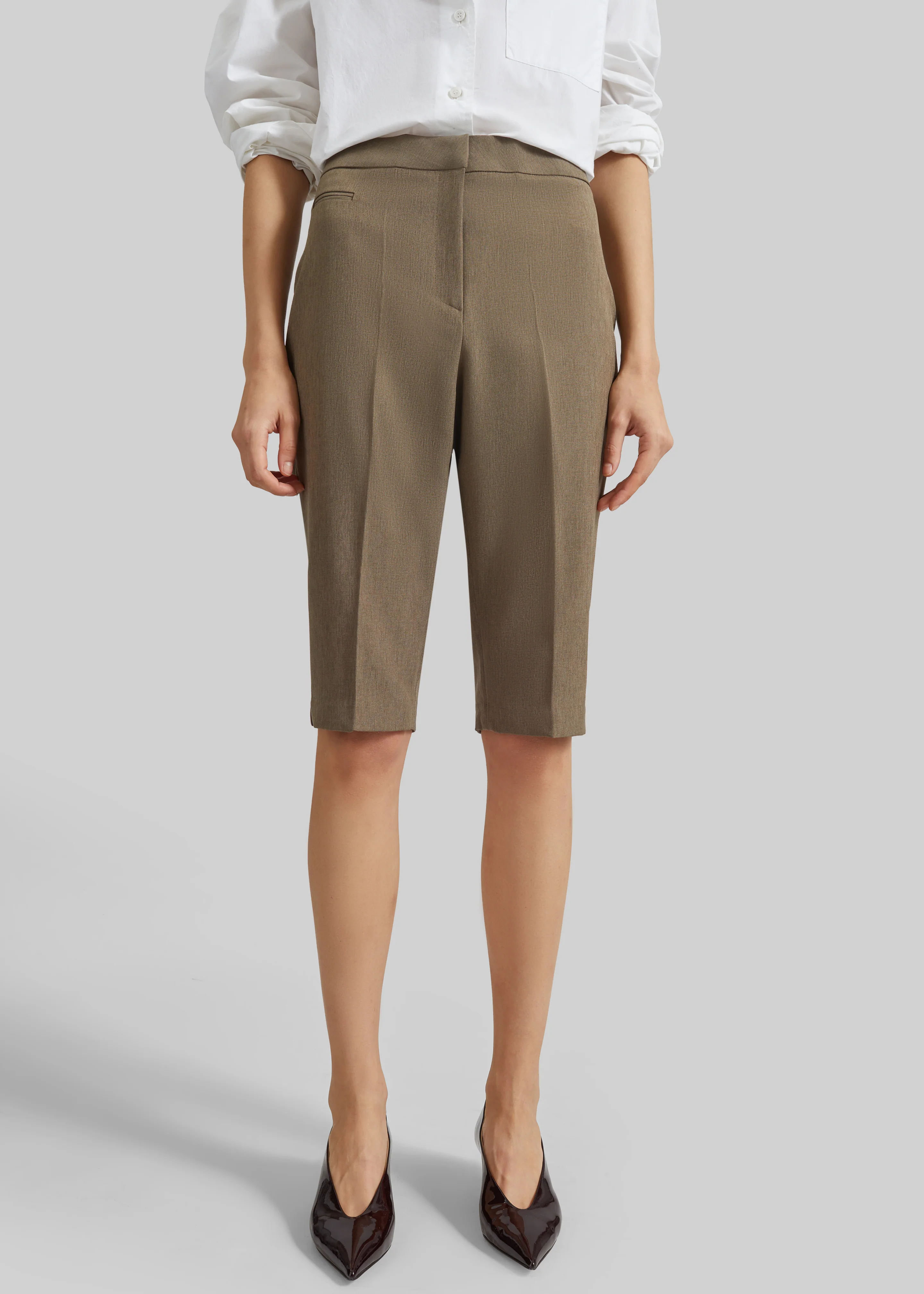 Reva Tailored Bermuda Shorts - Dark Taupe - Image 3