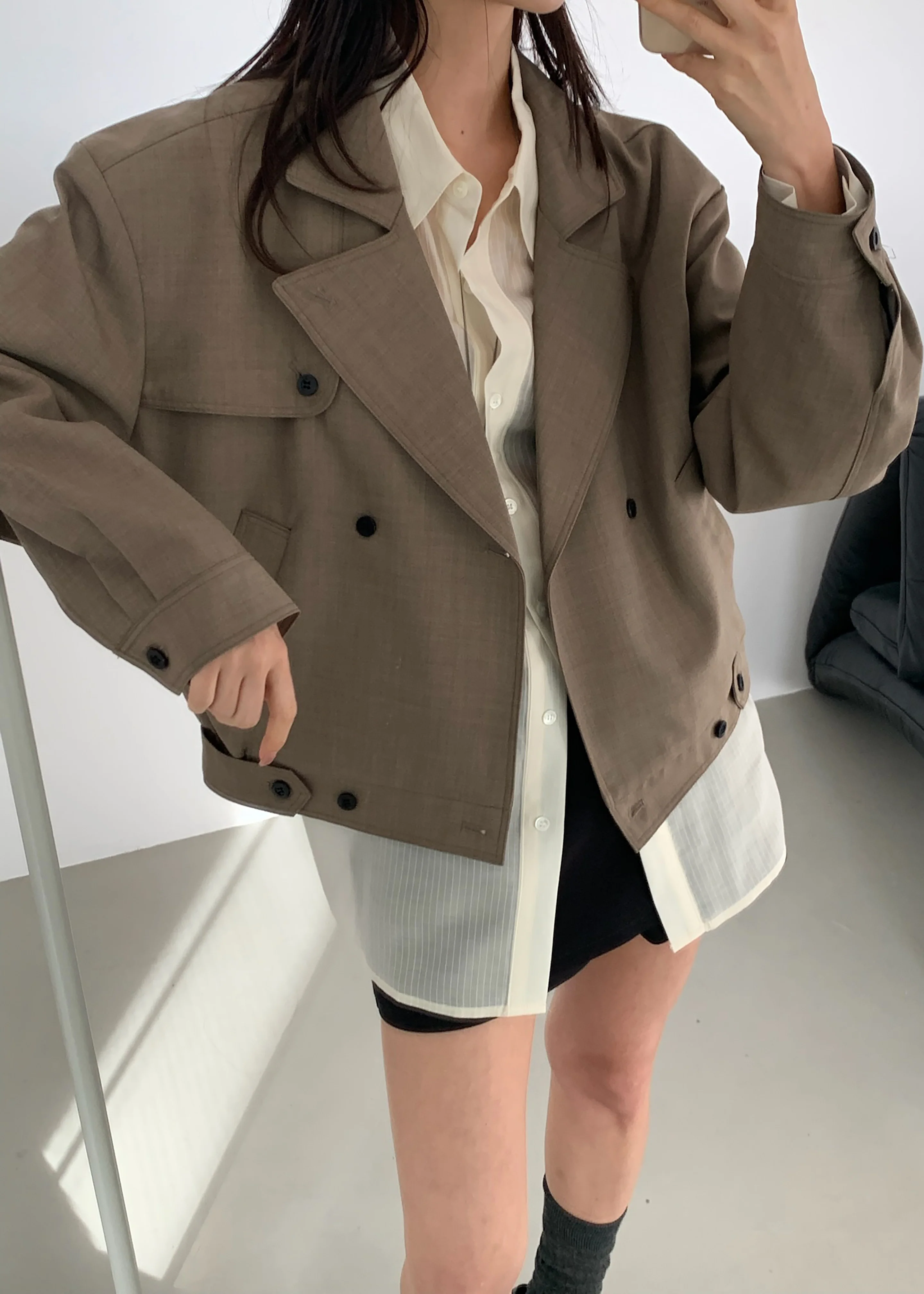 Rillan Double-Breasted Blouson Jacket - Taupe Melange - Image 3