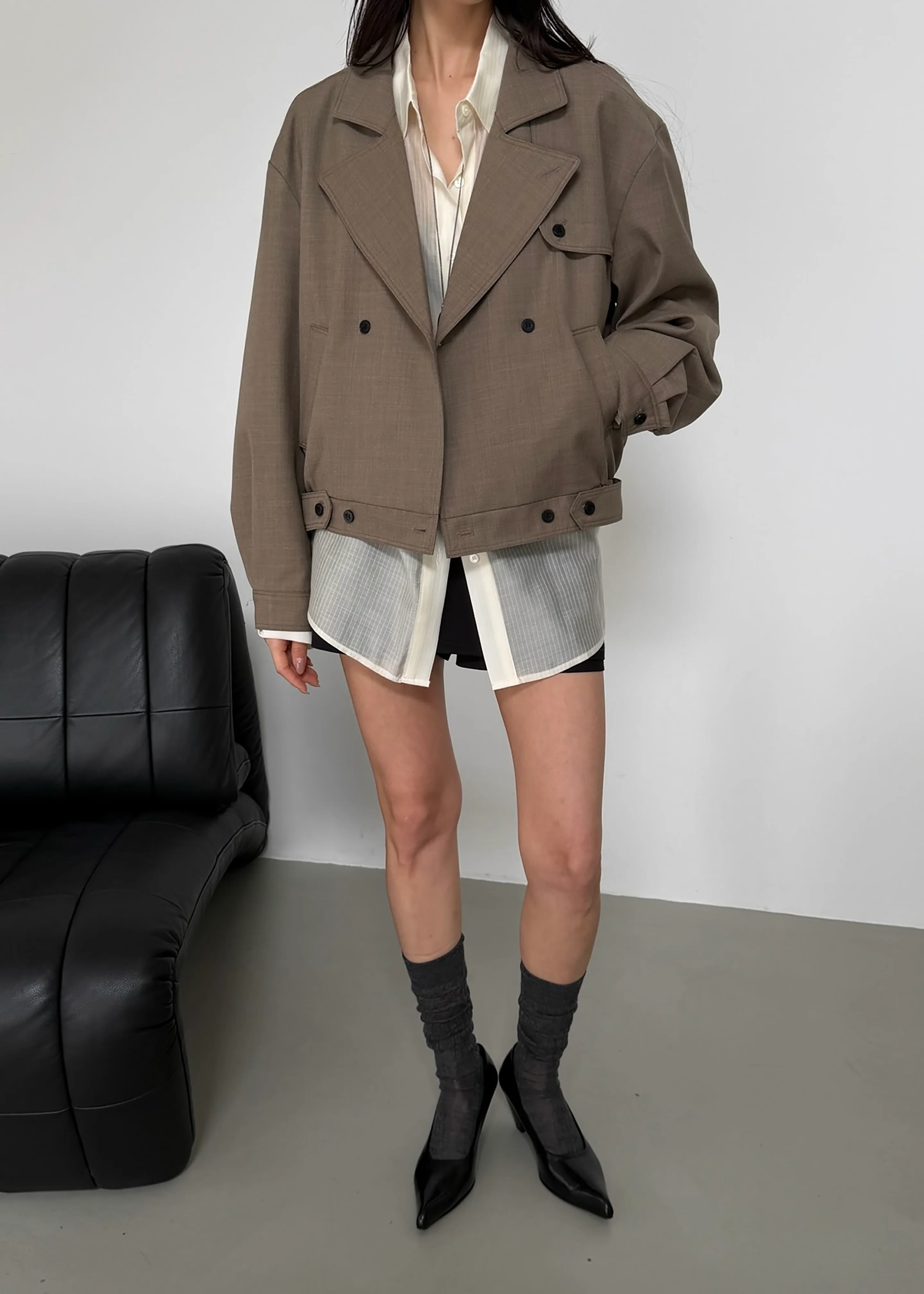 Rillan Double-Breasted Blouson Jacket - Taupe Melange - Image 6