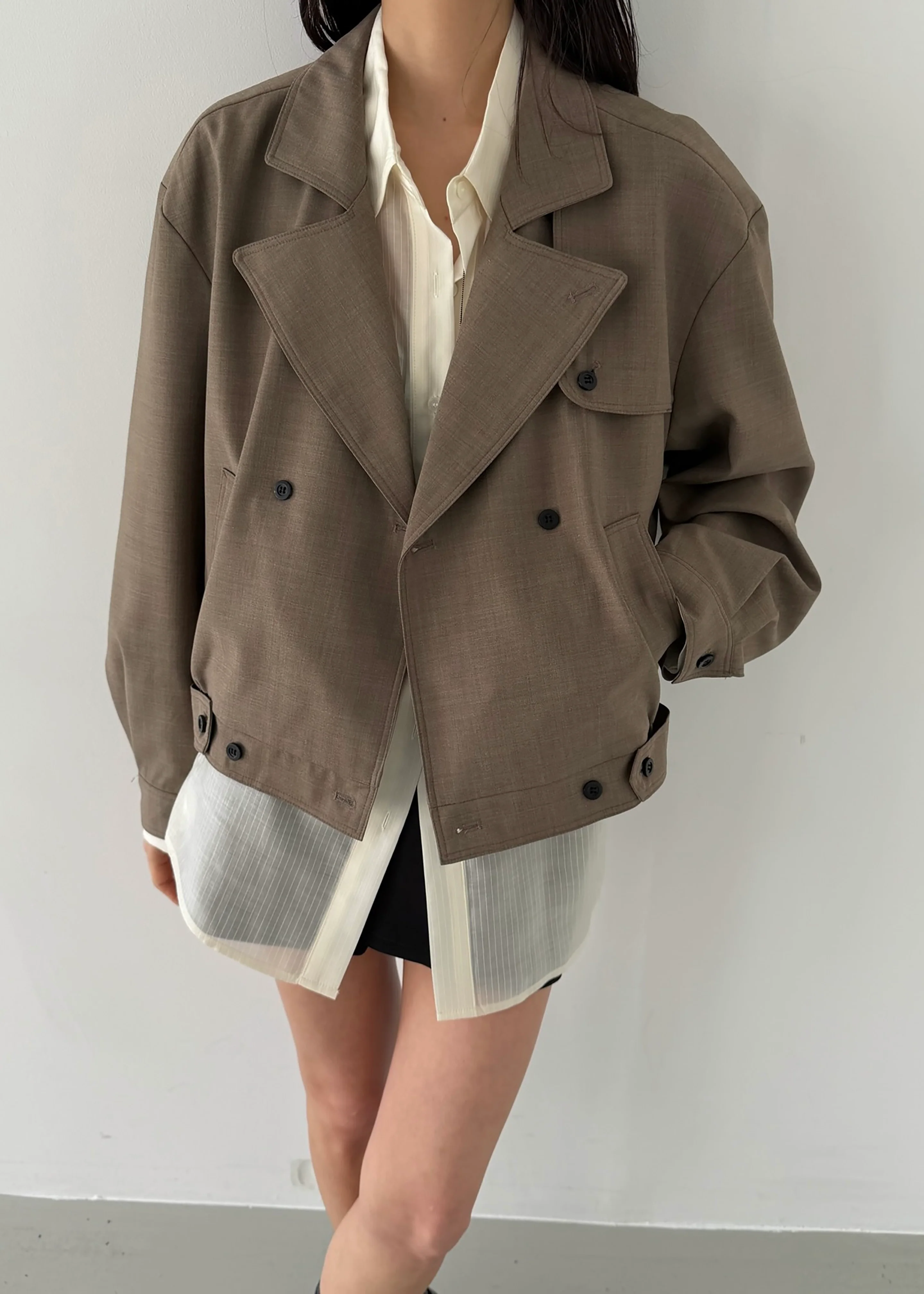 Rillan Double-Breasted Blouson Jacket - Taupe Melange - Image 7