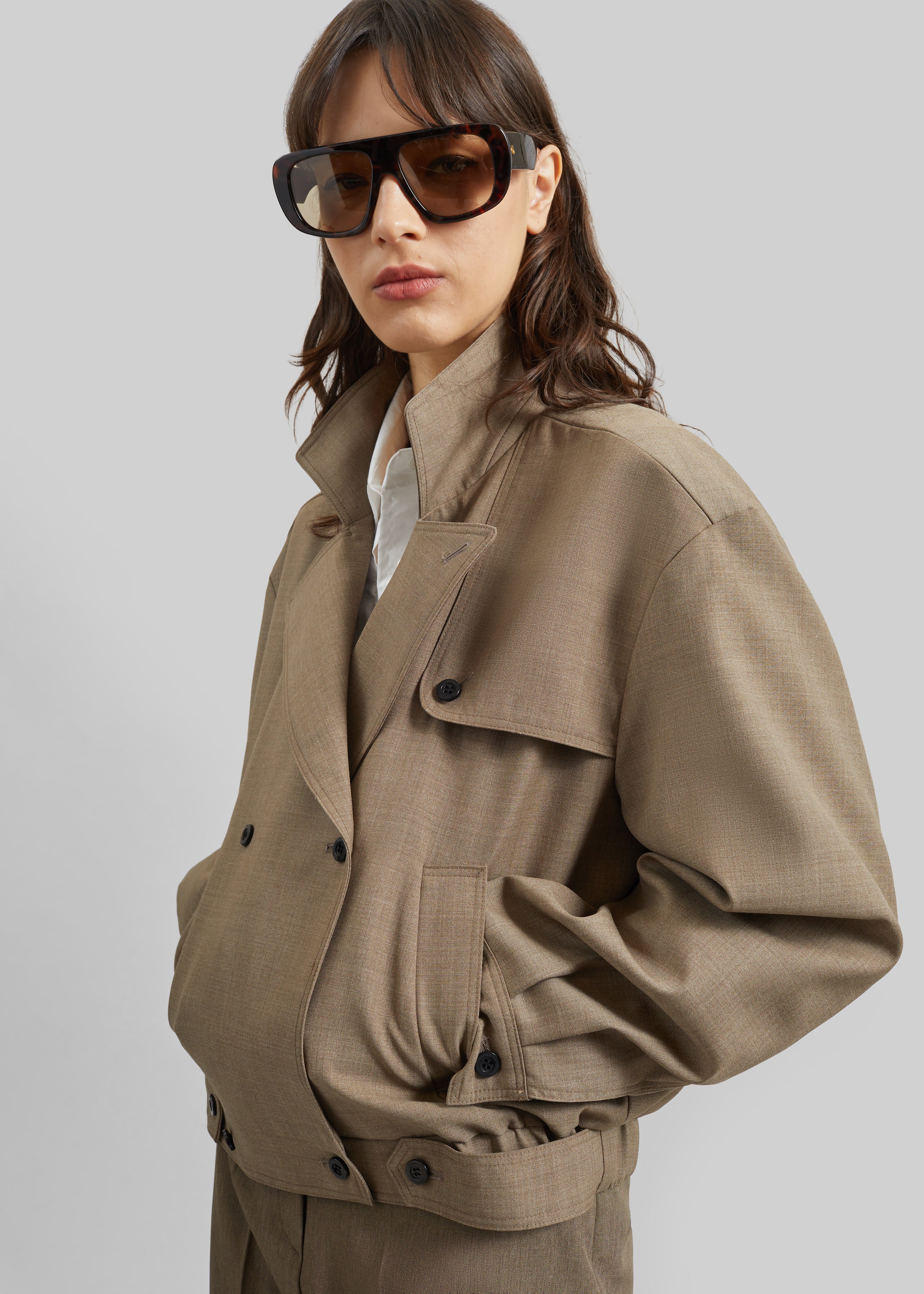 Rillan Double-Breasted Blouson Jacket - Taupe Melange - Image 8