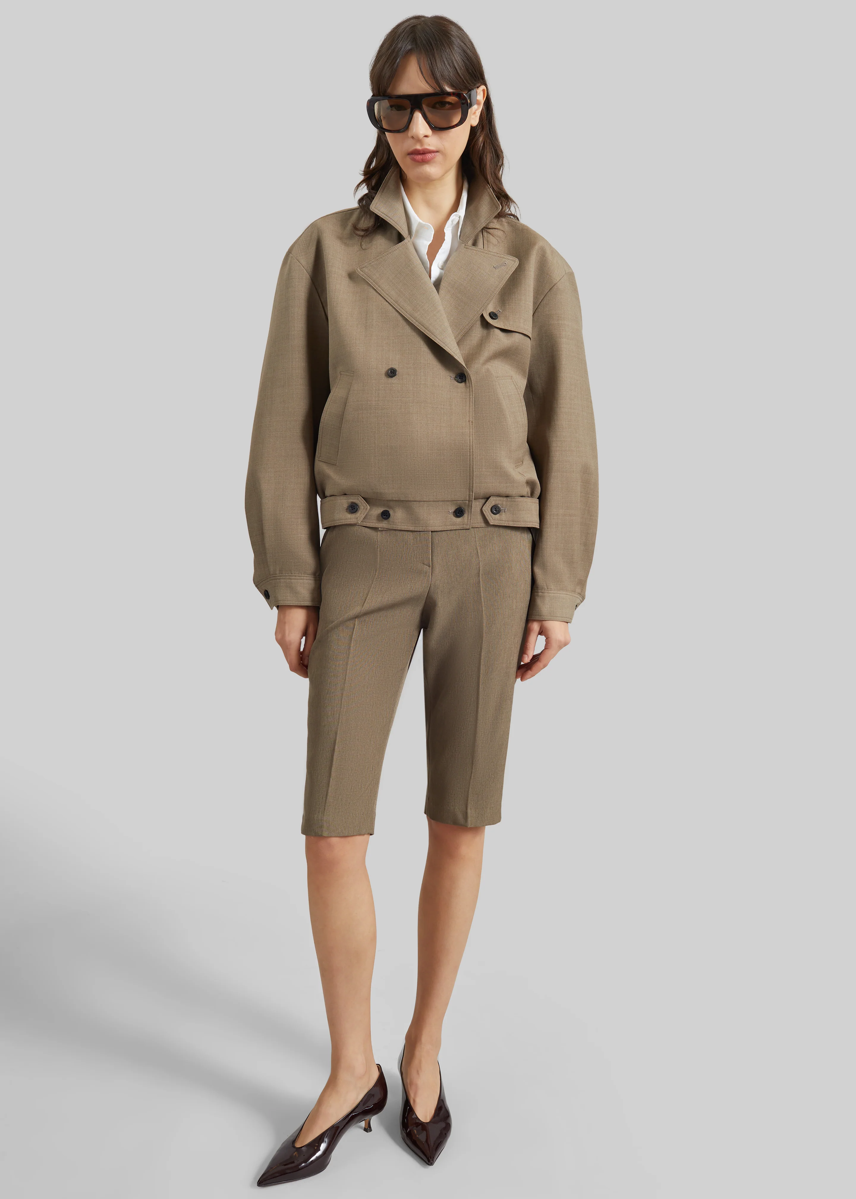 Rillan Double-Breasted Blouson Jacket - Taupe Melange - Image 9