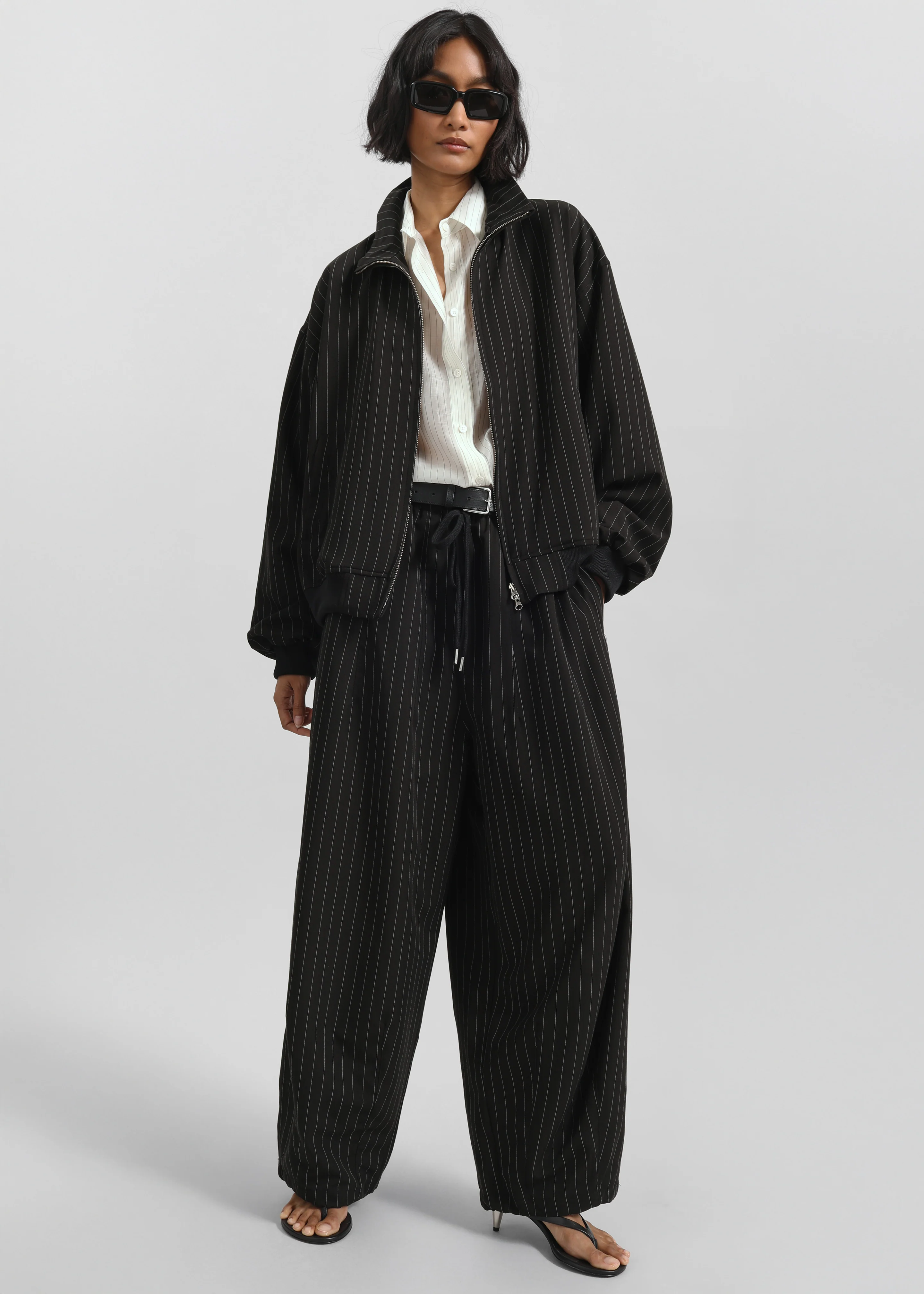 Rilton Drawstring Pants - Black/White Pinstripe - Image 5