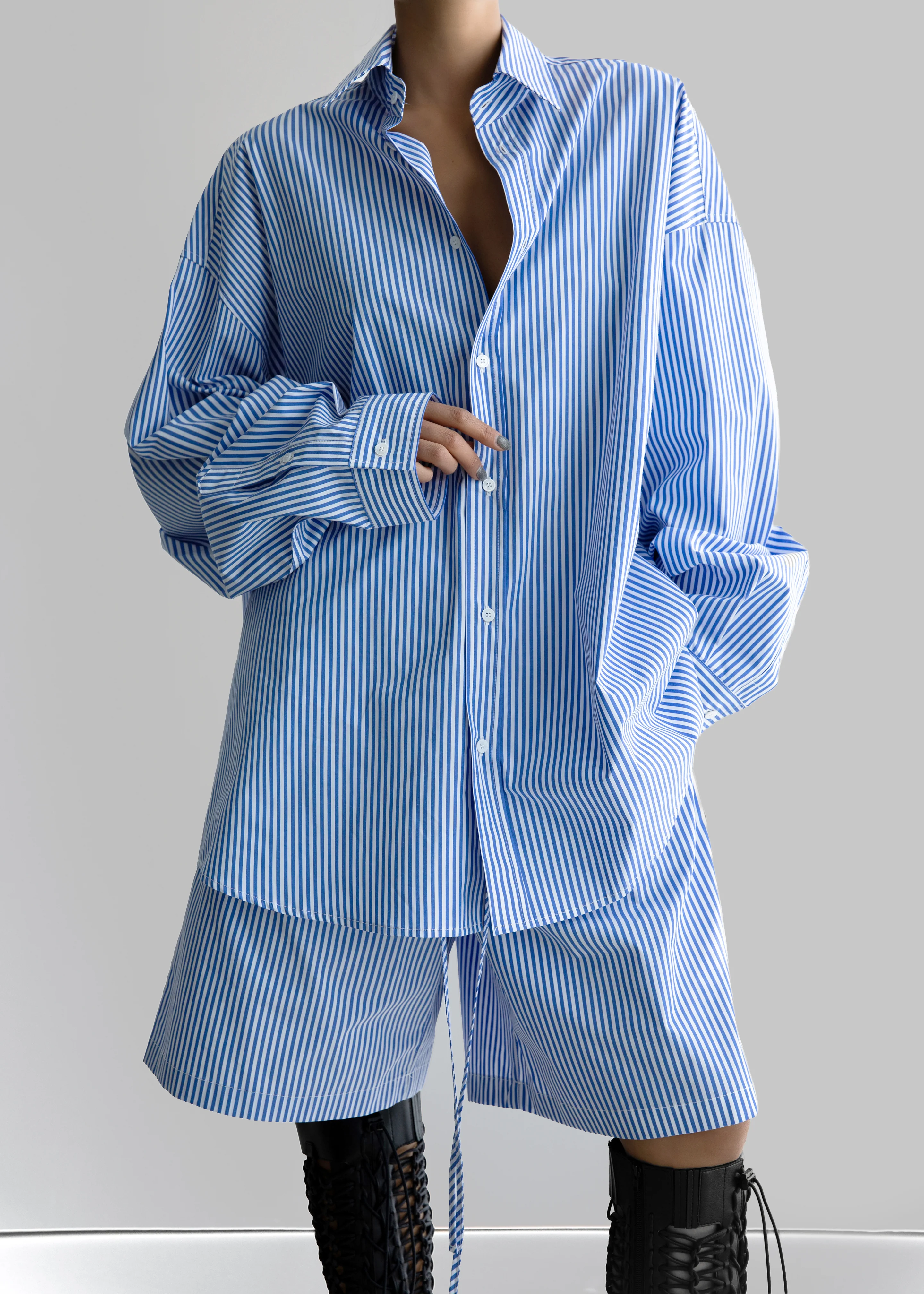 Rimini Oversized Poplin Shirt - Blue/White Stripe - Image 10