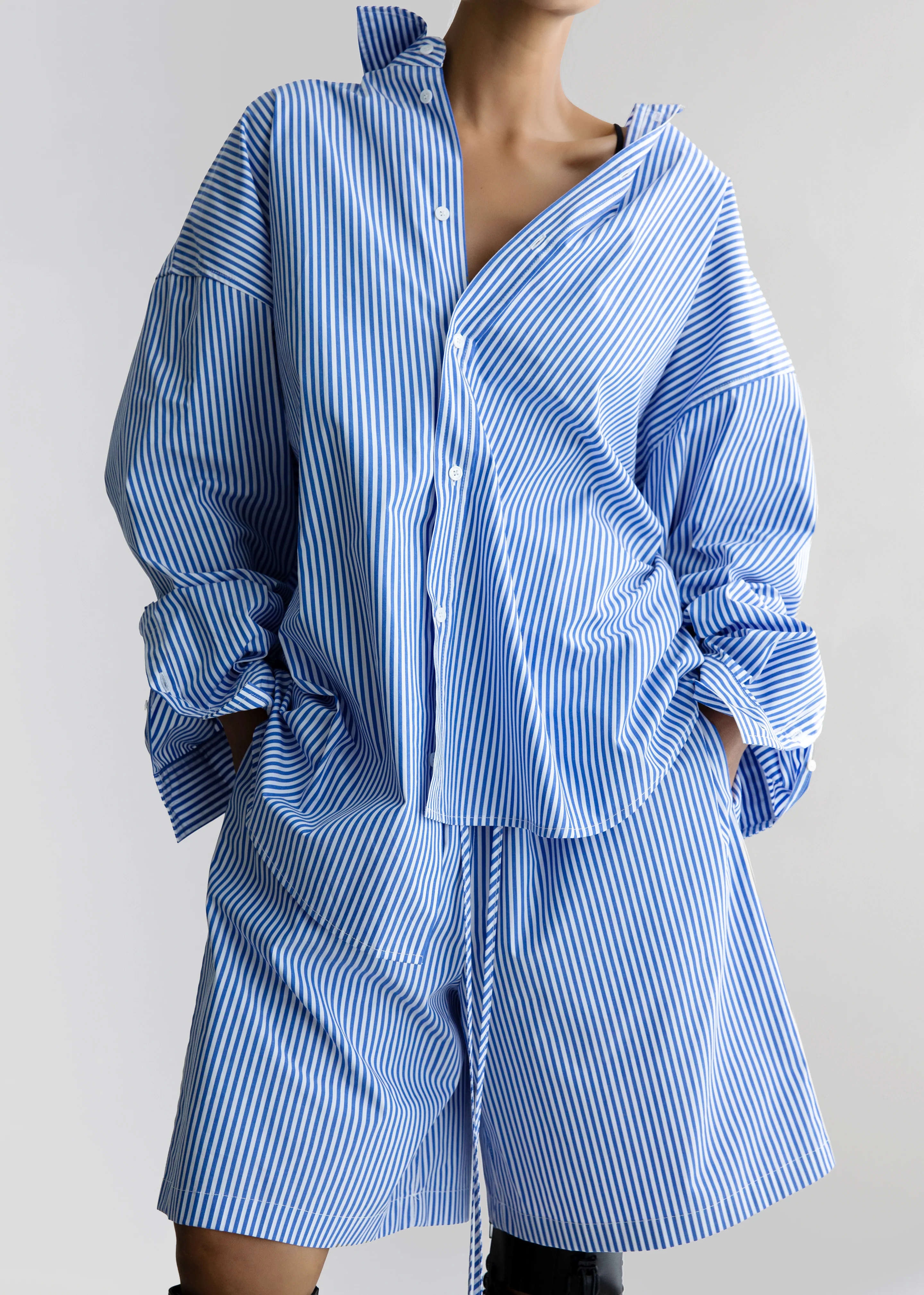 Rimini Oversized Poplin Shirt - Blue/White Stripe - Image 7
