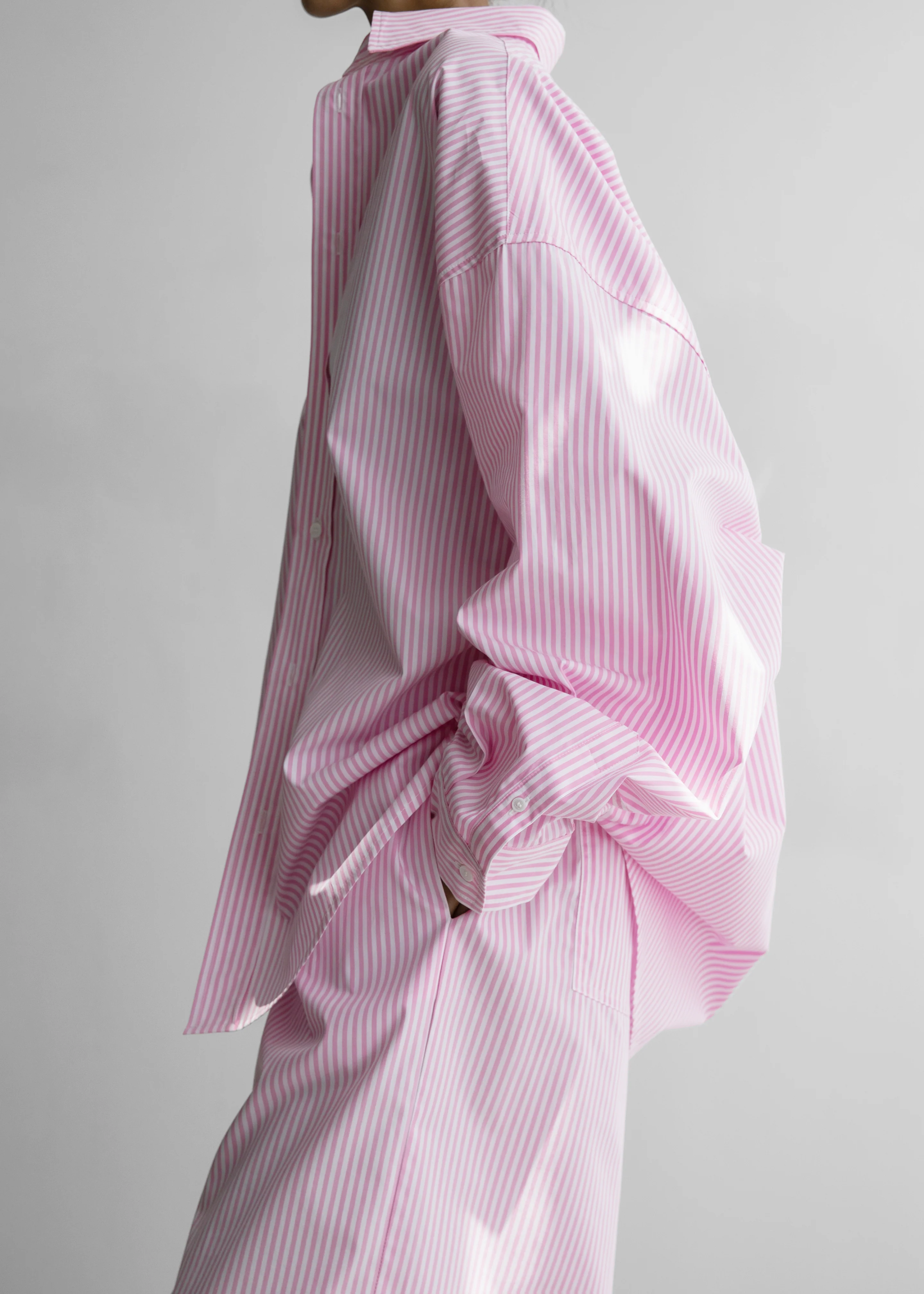 Rimini Oversized Poplin Shirt - Pink/White Stripe - Image 11