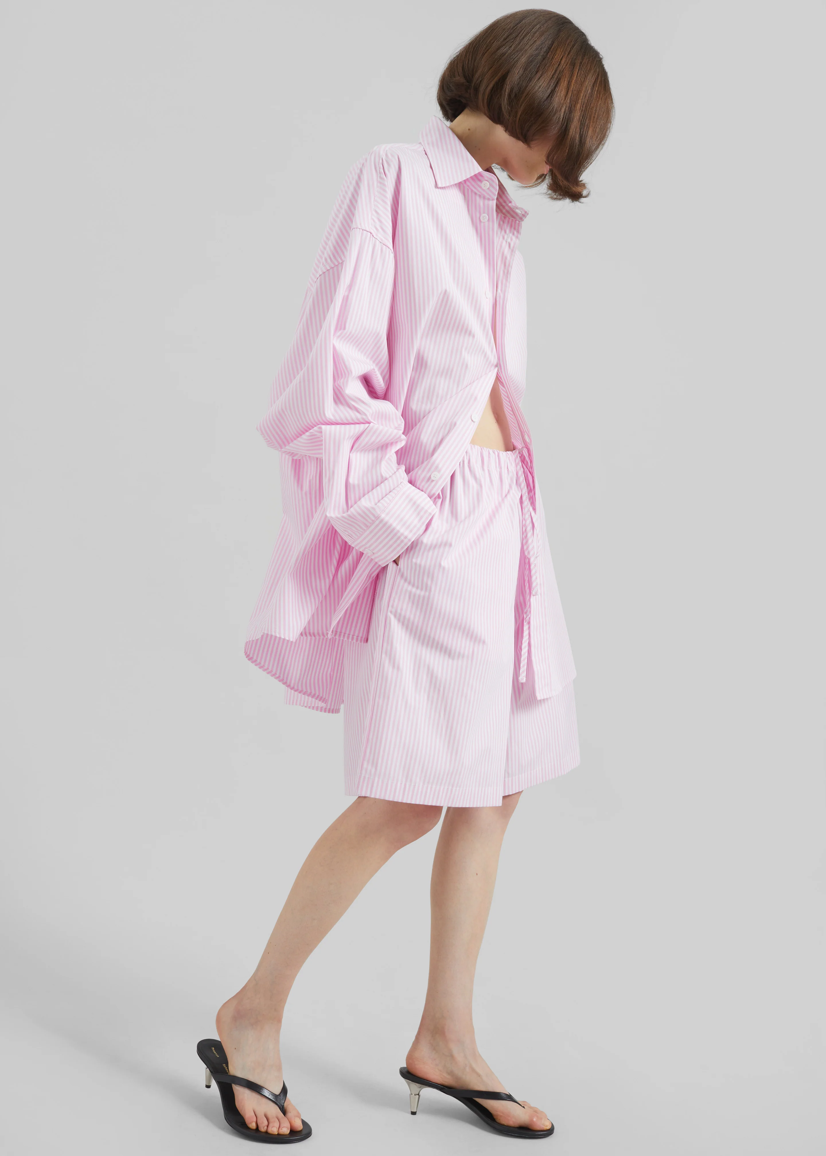Rimini Oversized Poplin Shirt - Pink/White Stripe - Image 5