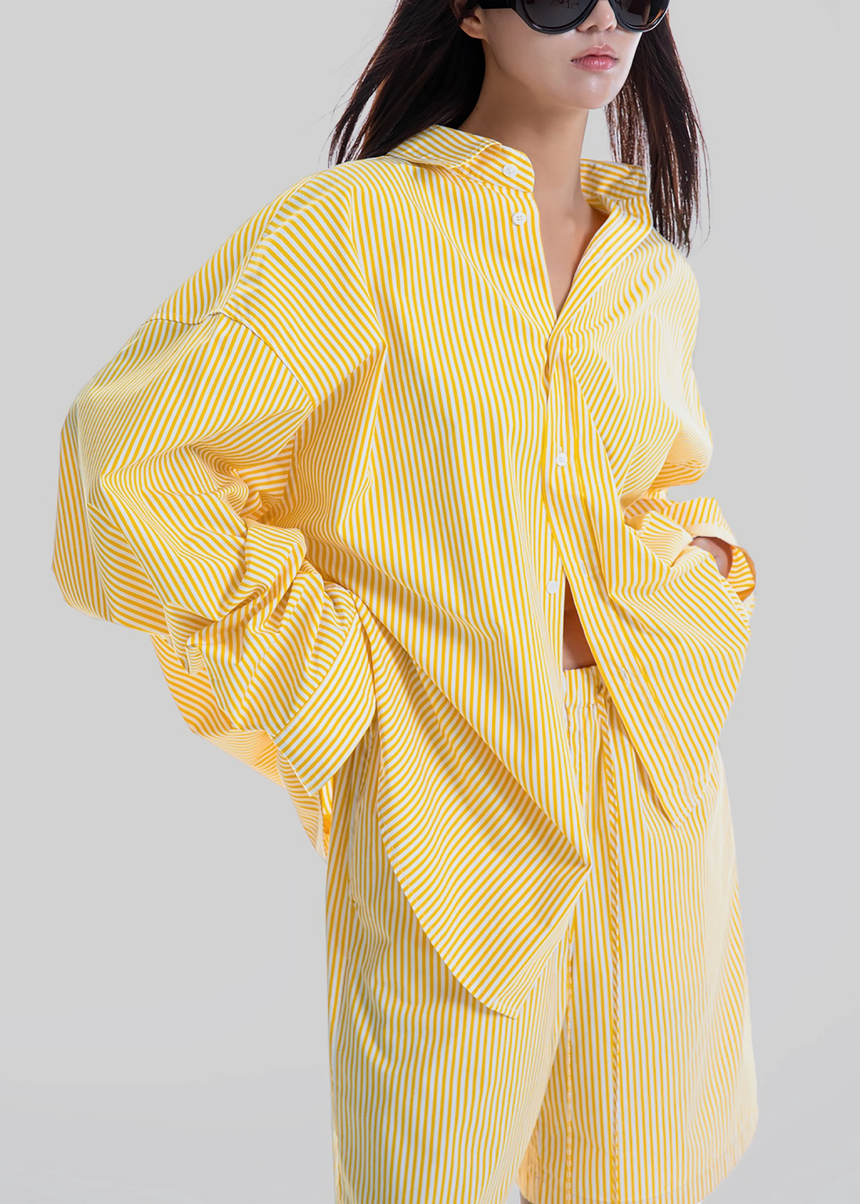 Rimini Oversized Poplin Shirt - Yellow/White Stripe - Image 10