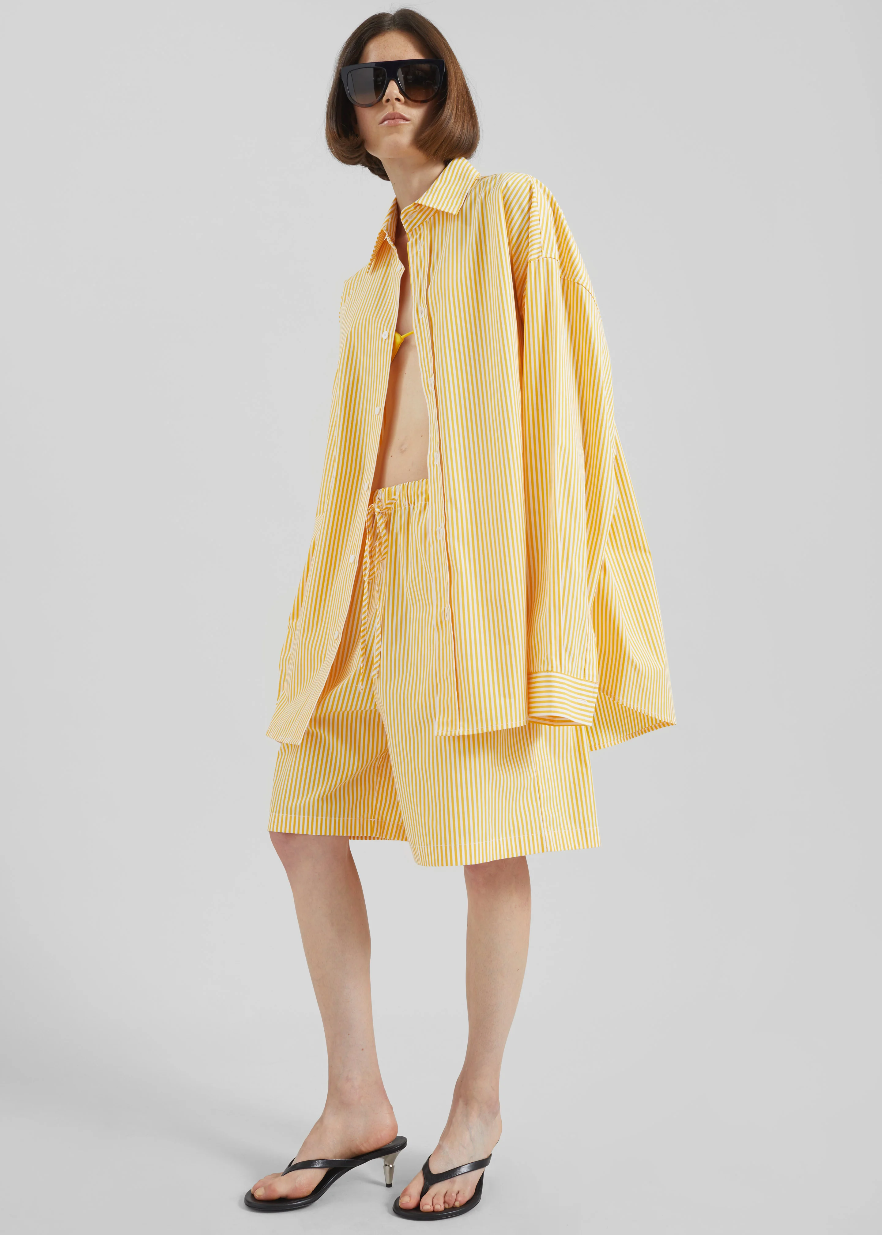 Rimini Oversized Poplin Shirt - Yellow/White Stripe - Image 2