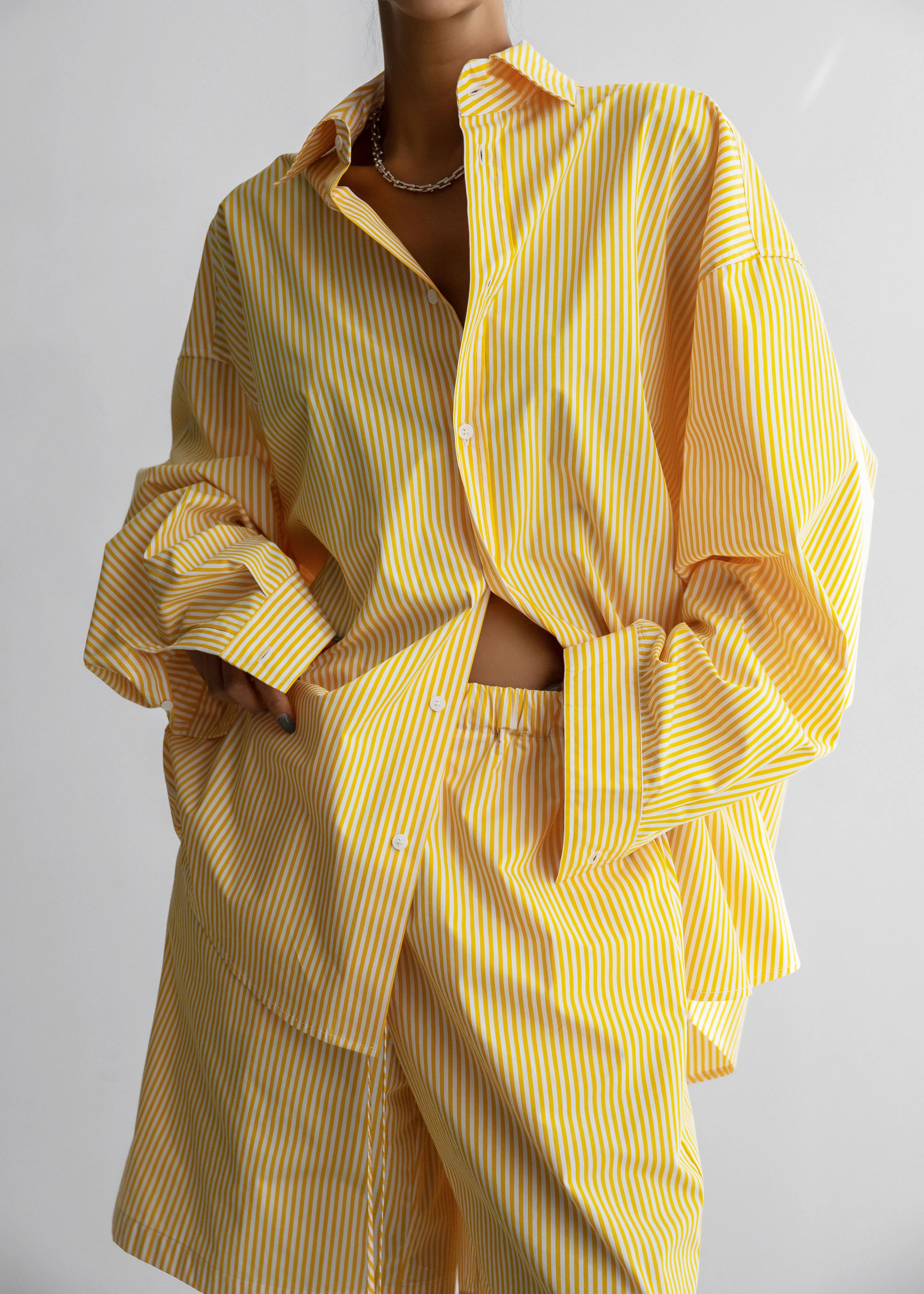 Rimini Oversized Poplin Shirt - Yellow/White Stripe - Image 5