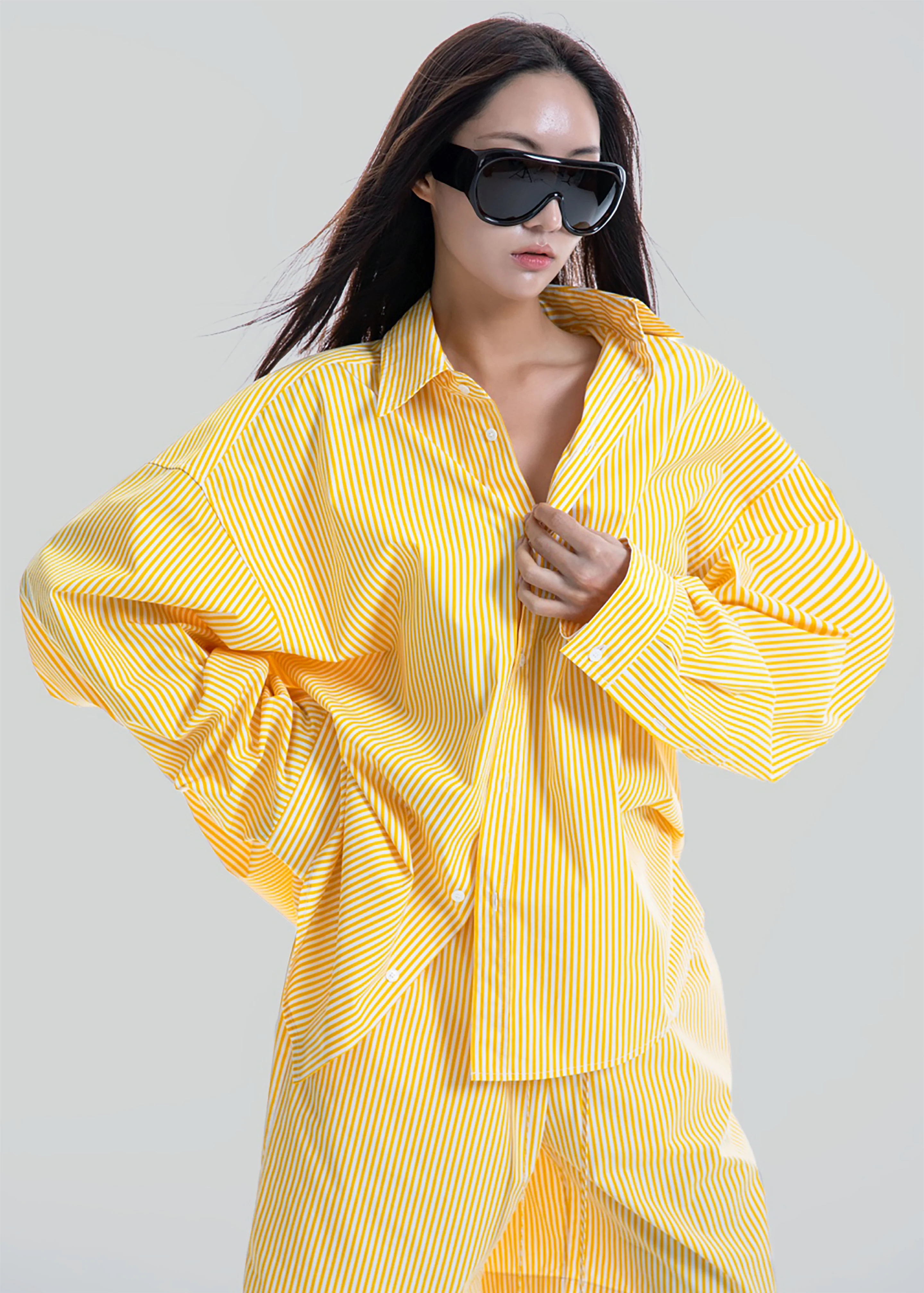 Rimini Oversized Poplin Shirt - Yellow/White Stripe - Image 6