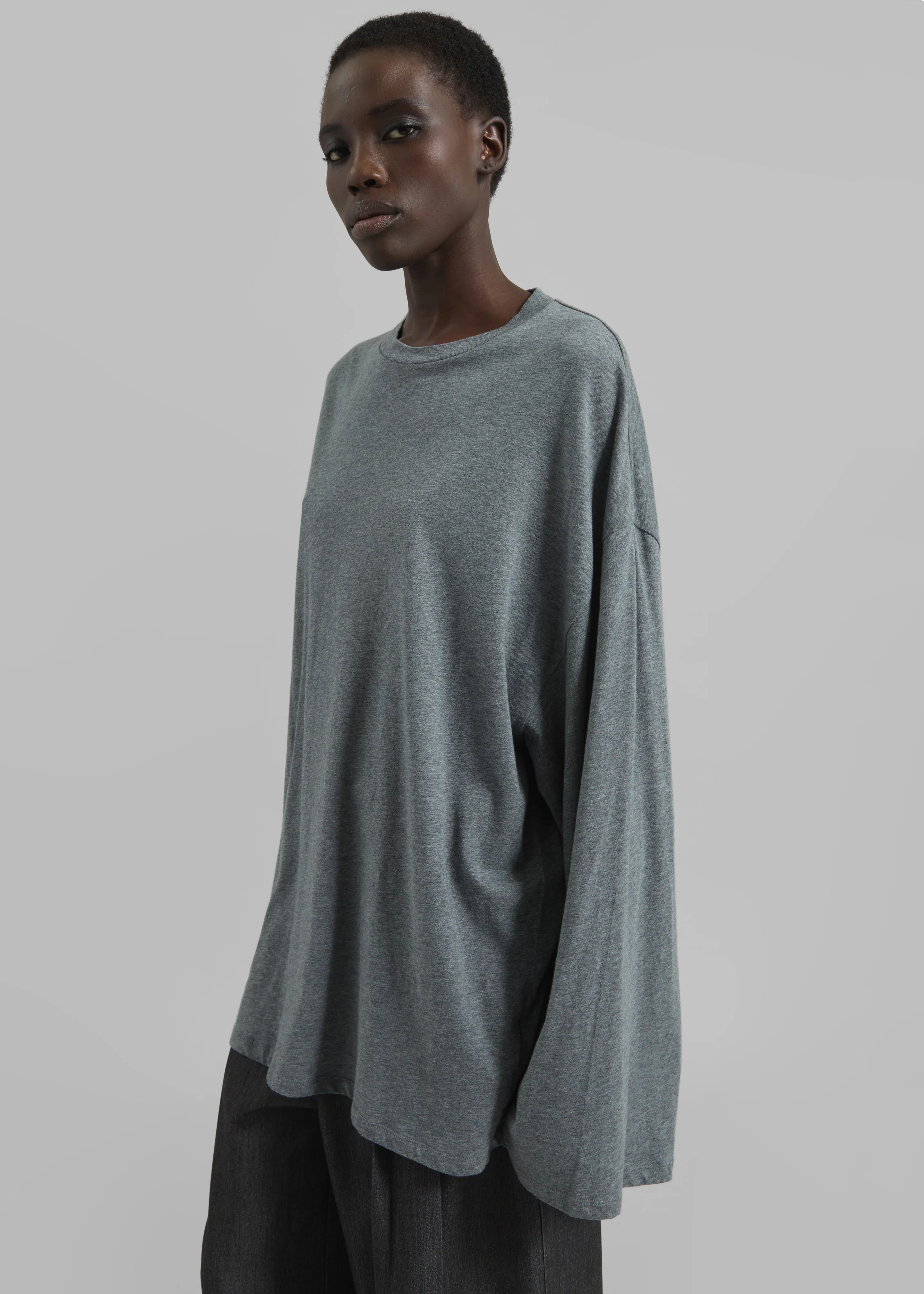 Rio Oversized Sleeve Tee - Dark Grey Melange - Image 2