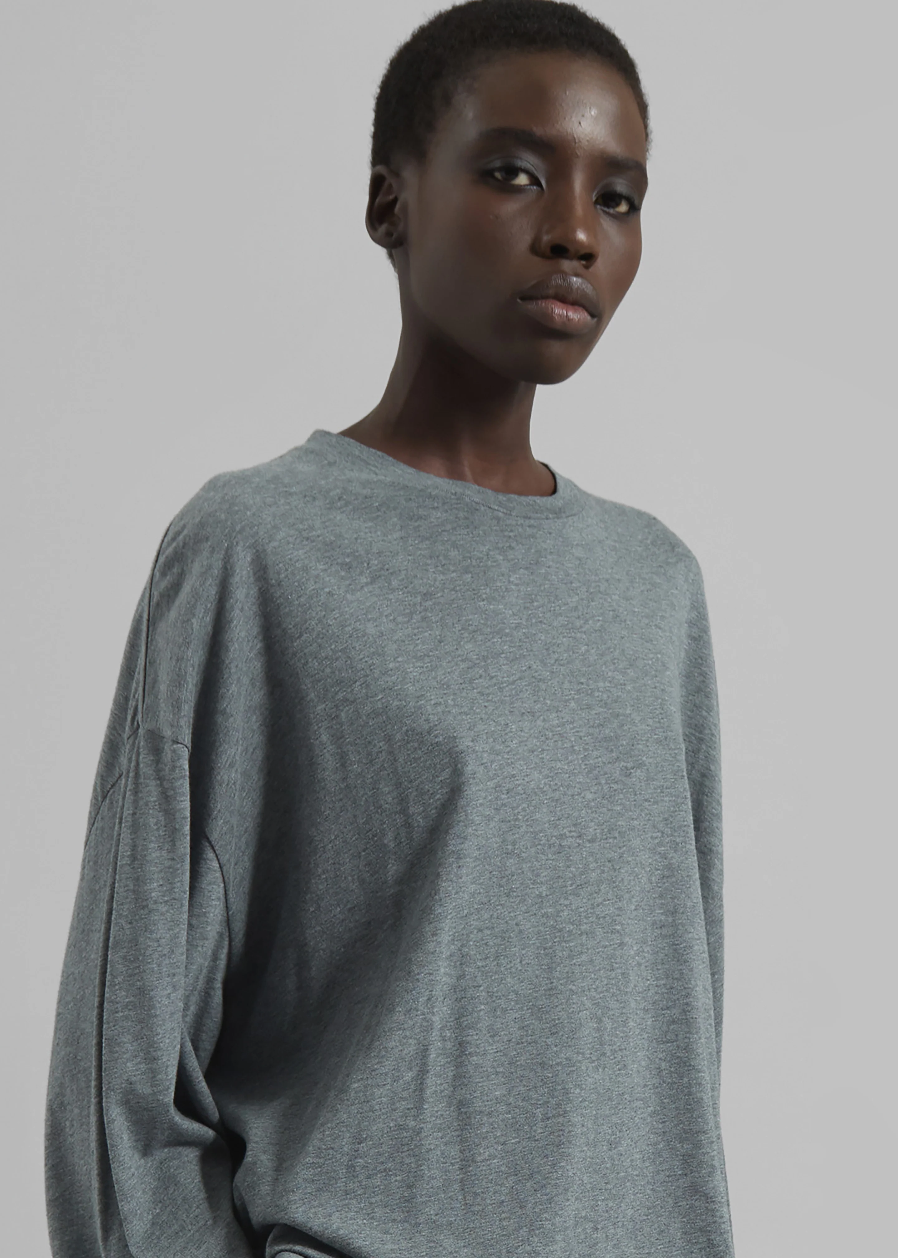 Rio Oversized Sleeve Tee - Dark Grey Melange - Image 4