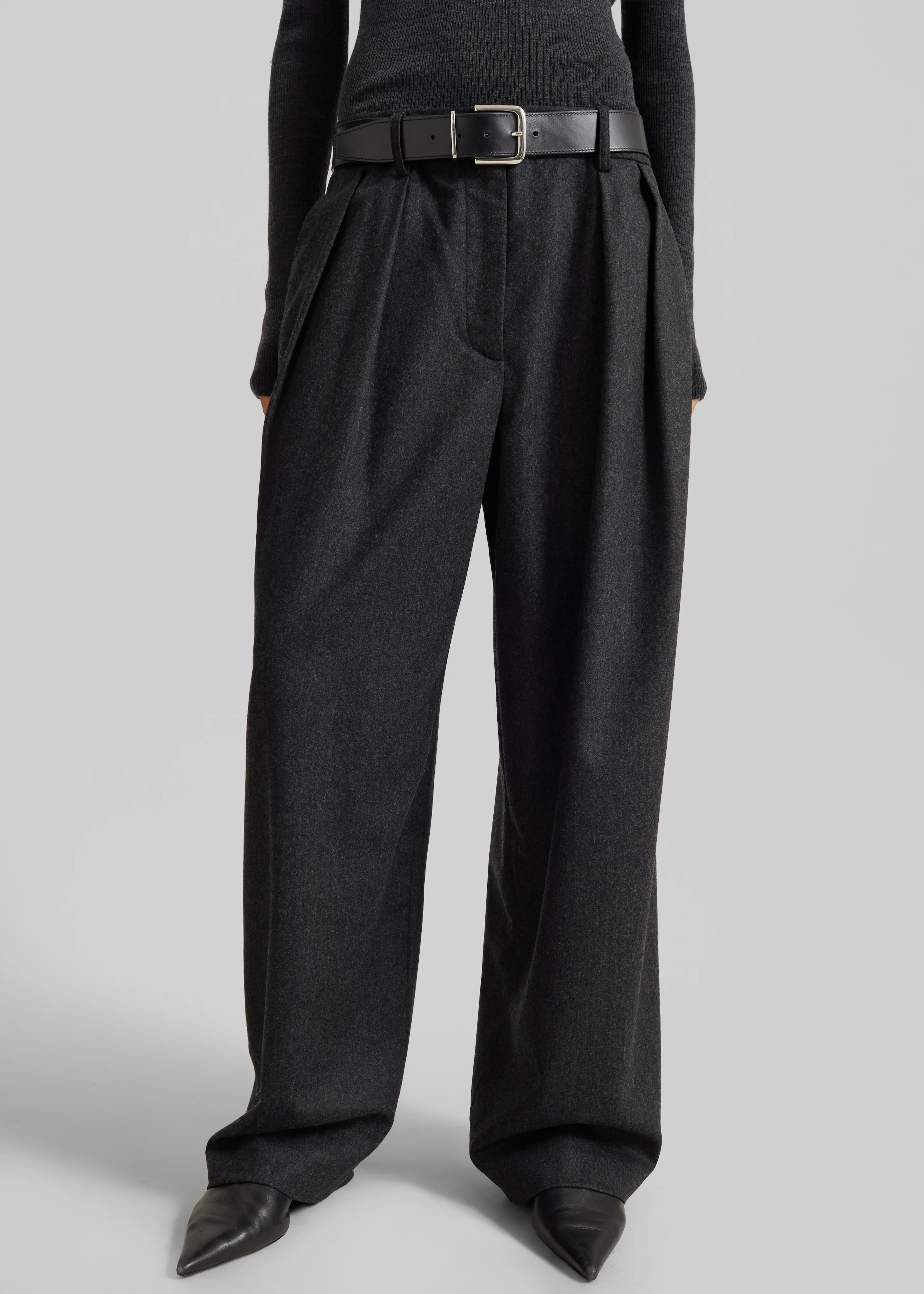 Ripley Flannel Pleated Trousers - Dark Grey - Image 2