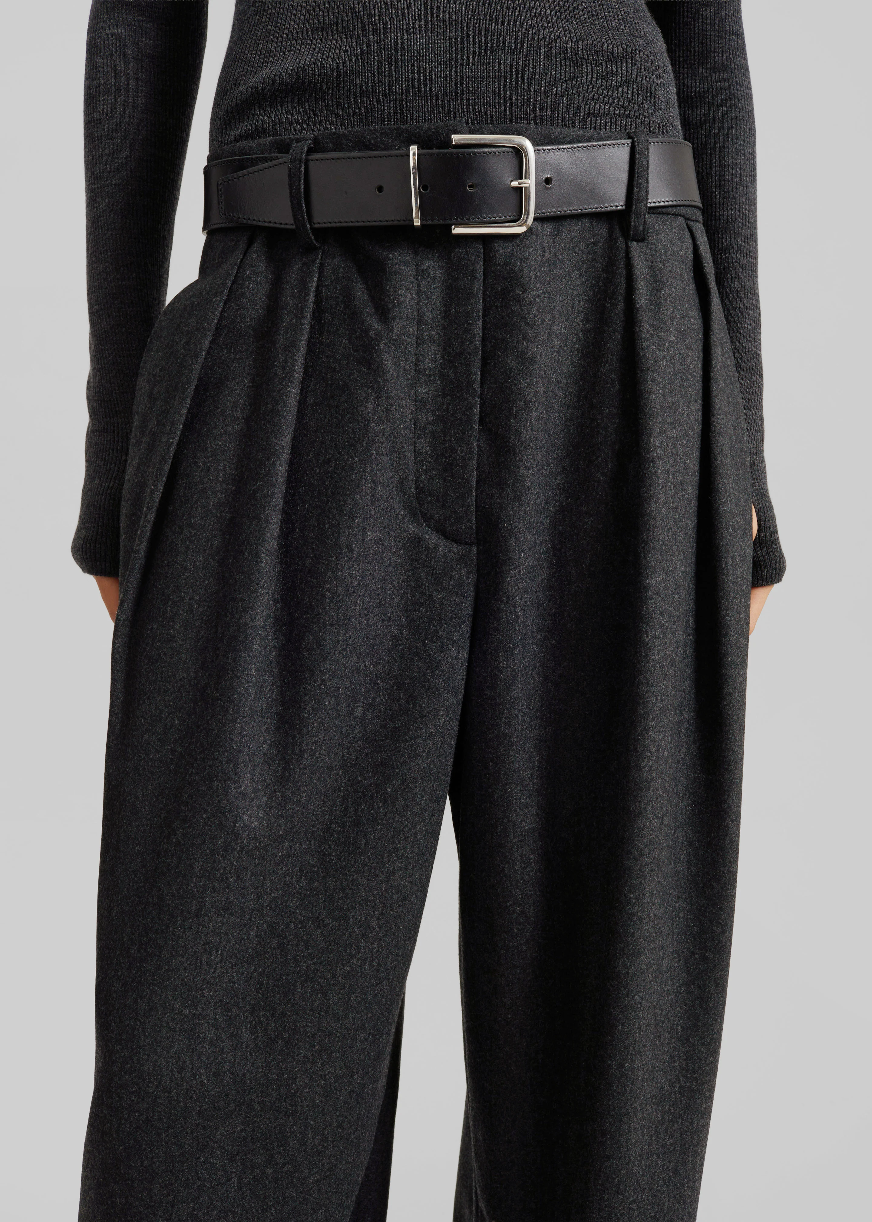 Ripley Flannel Pleated Trousers - Dark Grey - Image 4