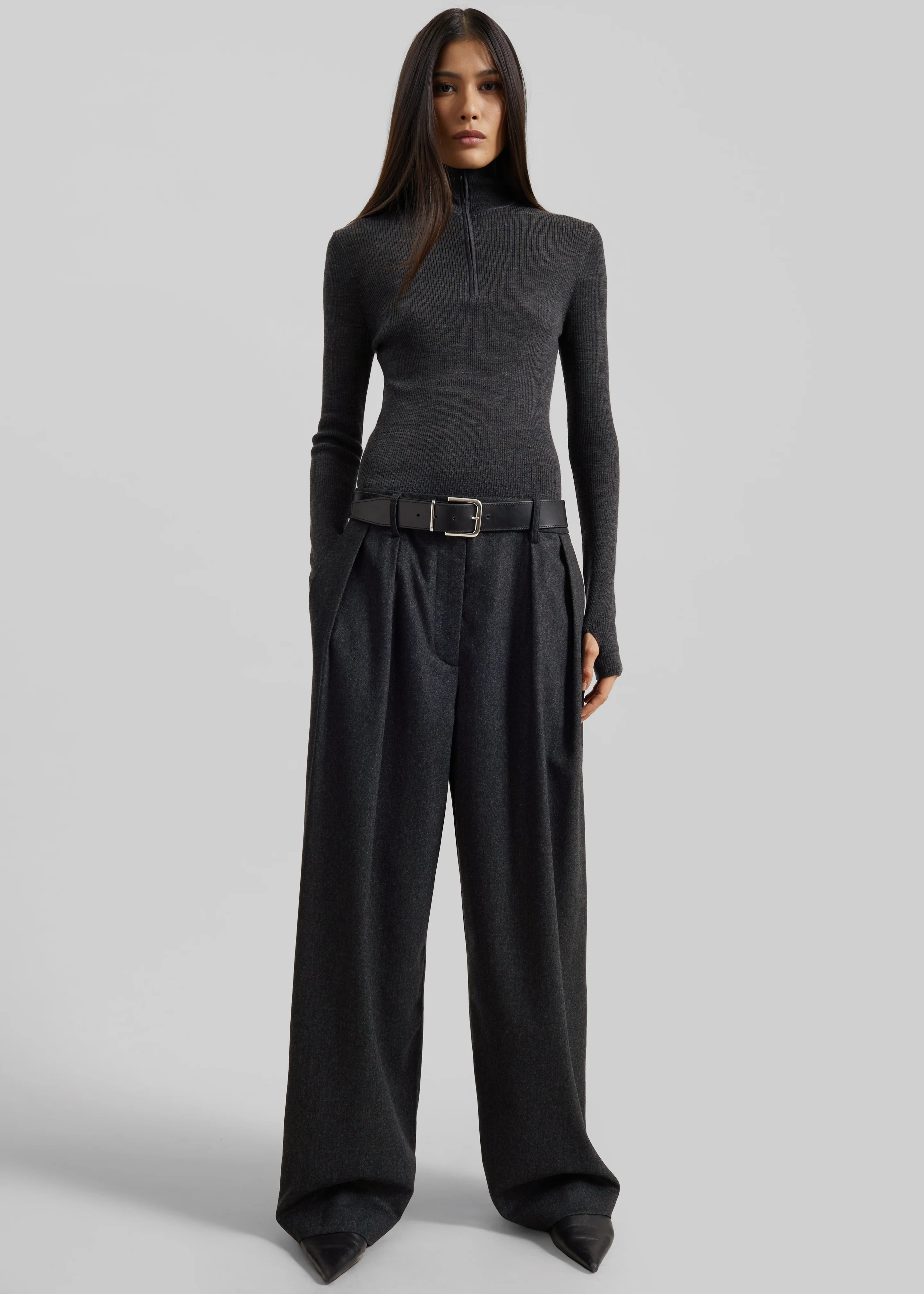 Ripley Flannel Pleated Trousers - Dark Grey - Image 6
