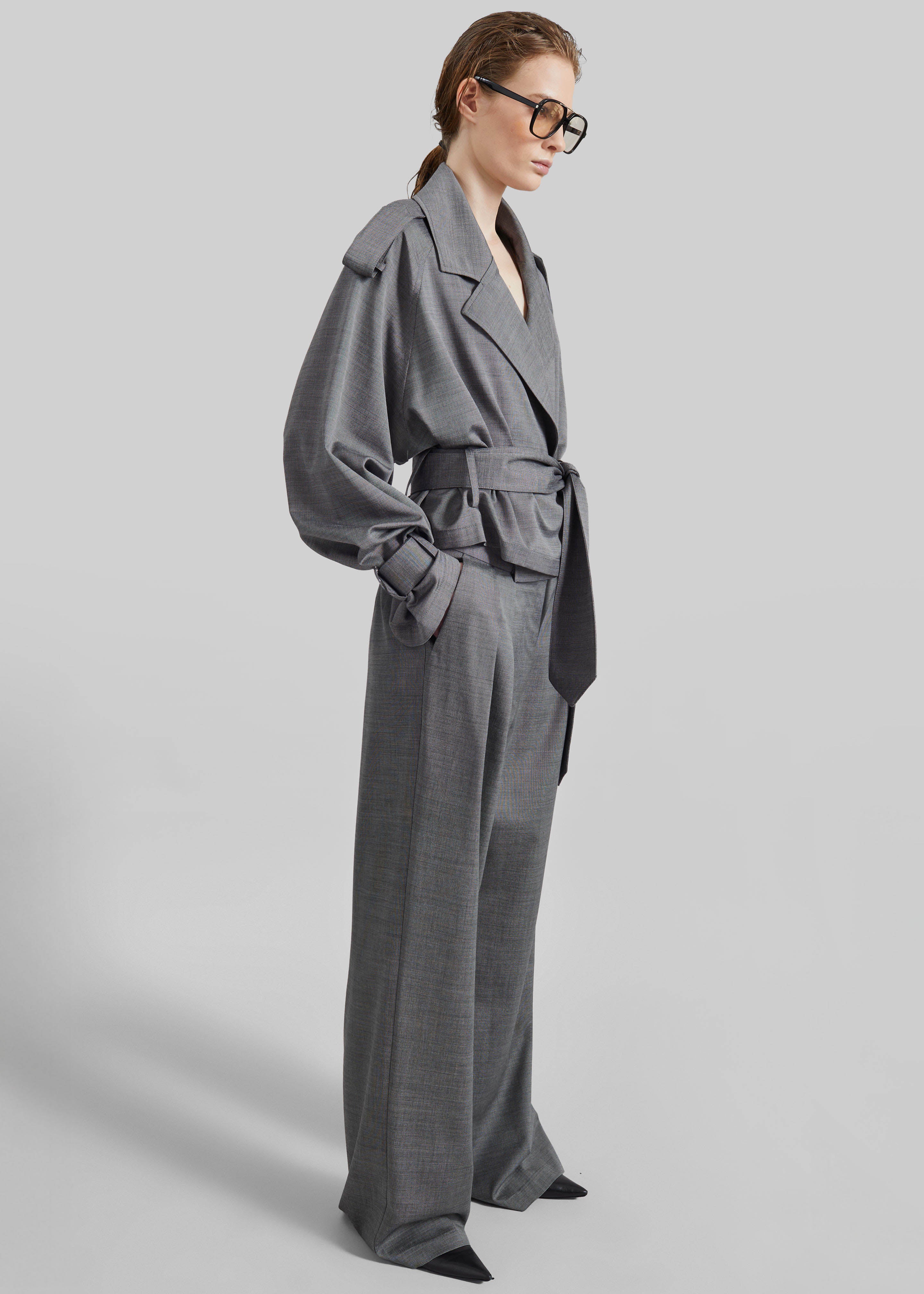 Ripley Pleated Trousers - Grey Melange - Image 10