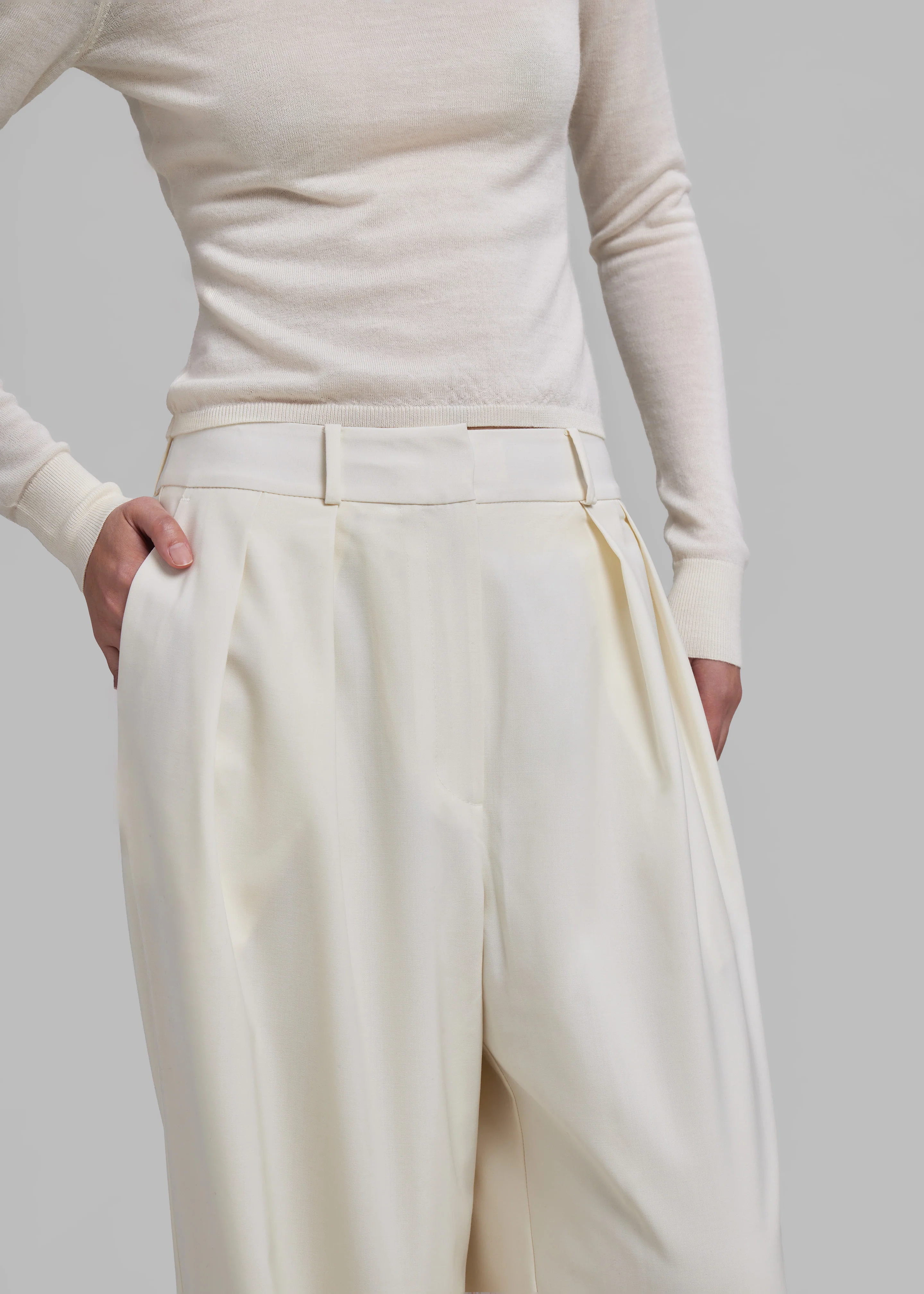 Ripley Pleated Trousers - Ivory - Image 5