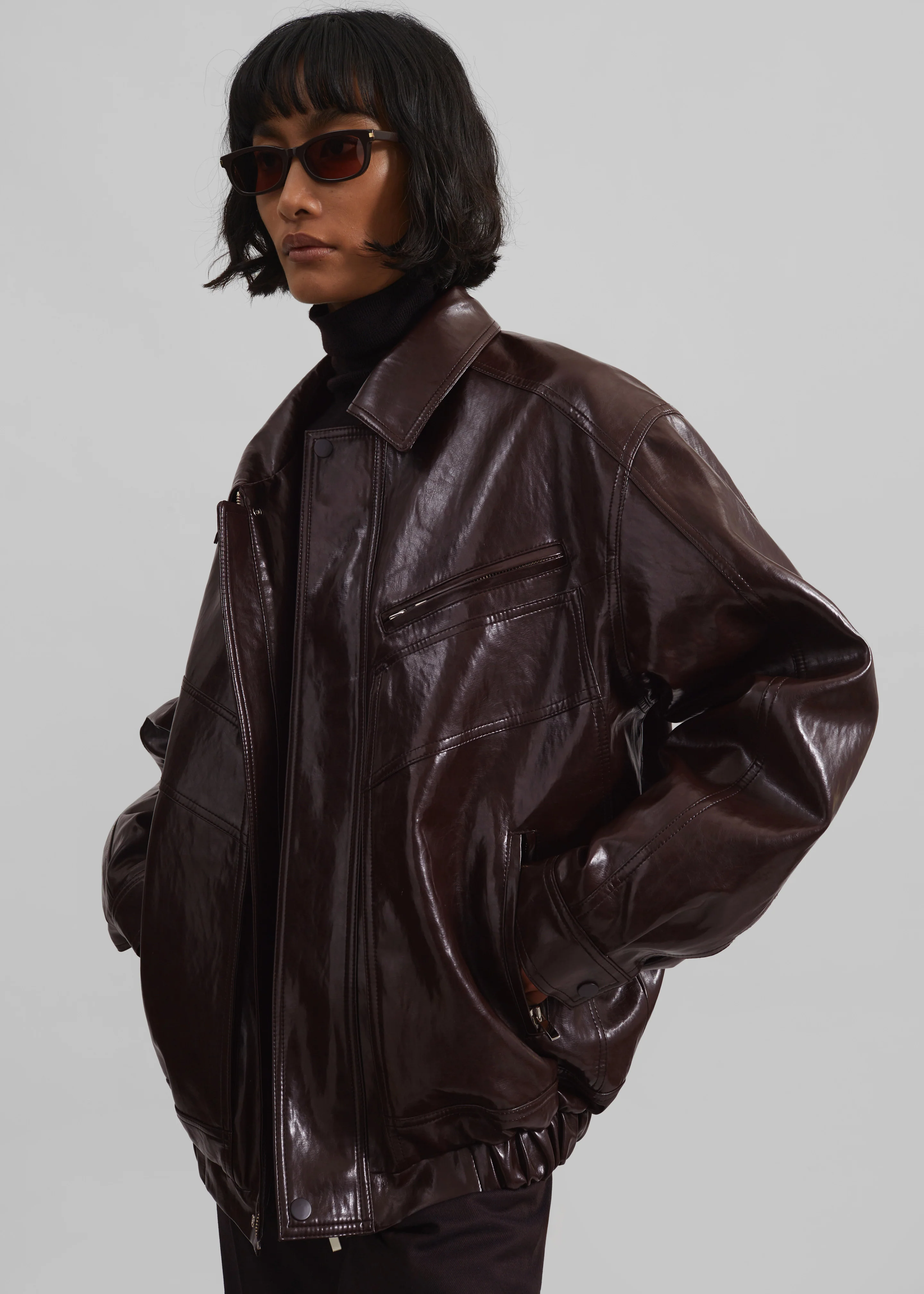 Risner Faux Leather Jacket - Burgundy - Image 2