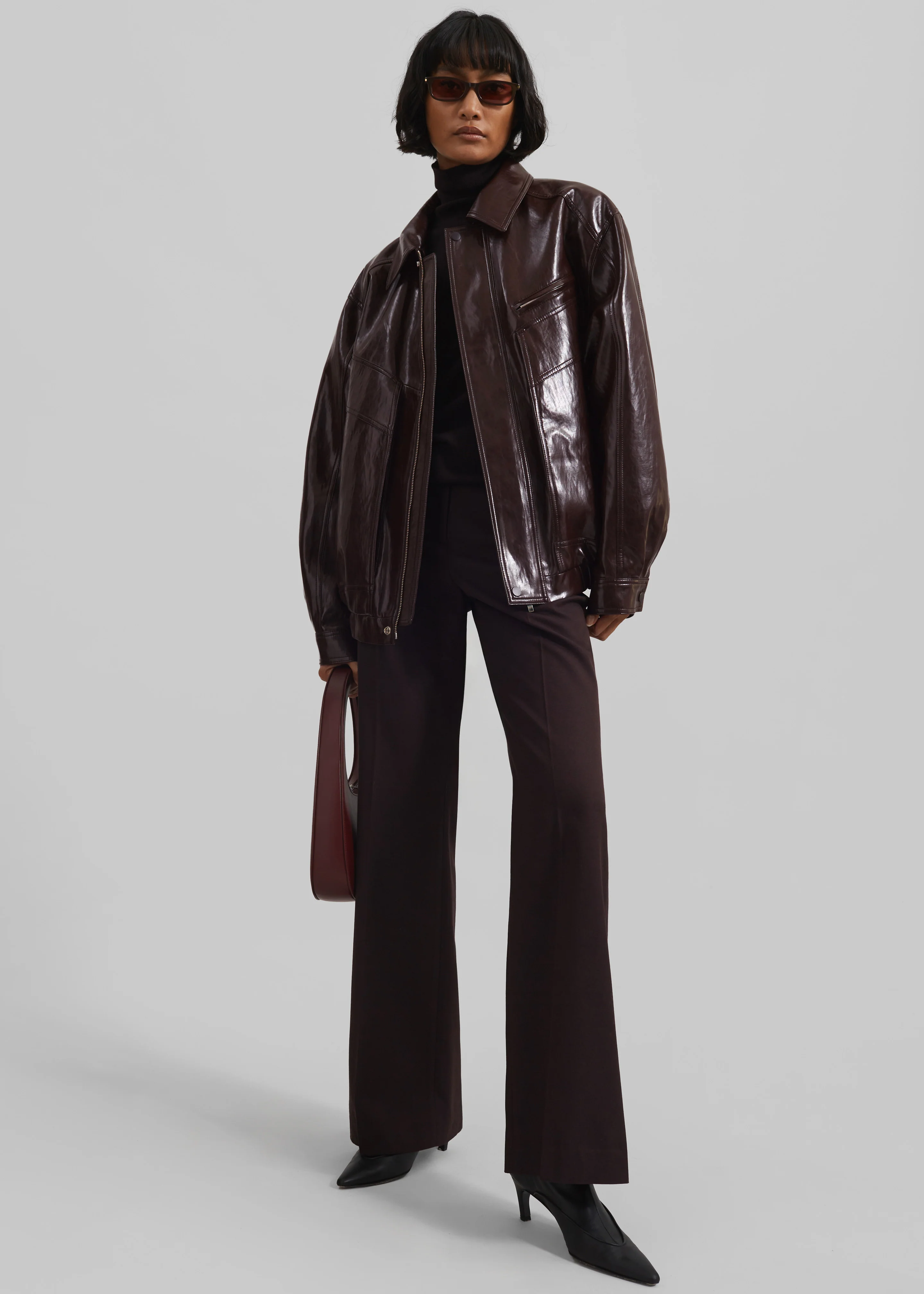 Risner Faux Leather Jacket - Burgundy - Image 3