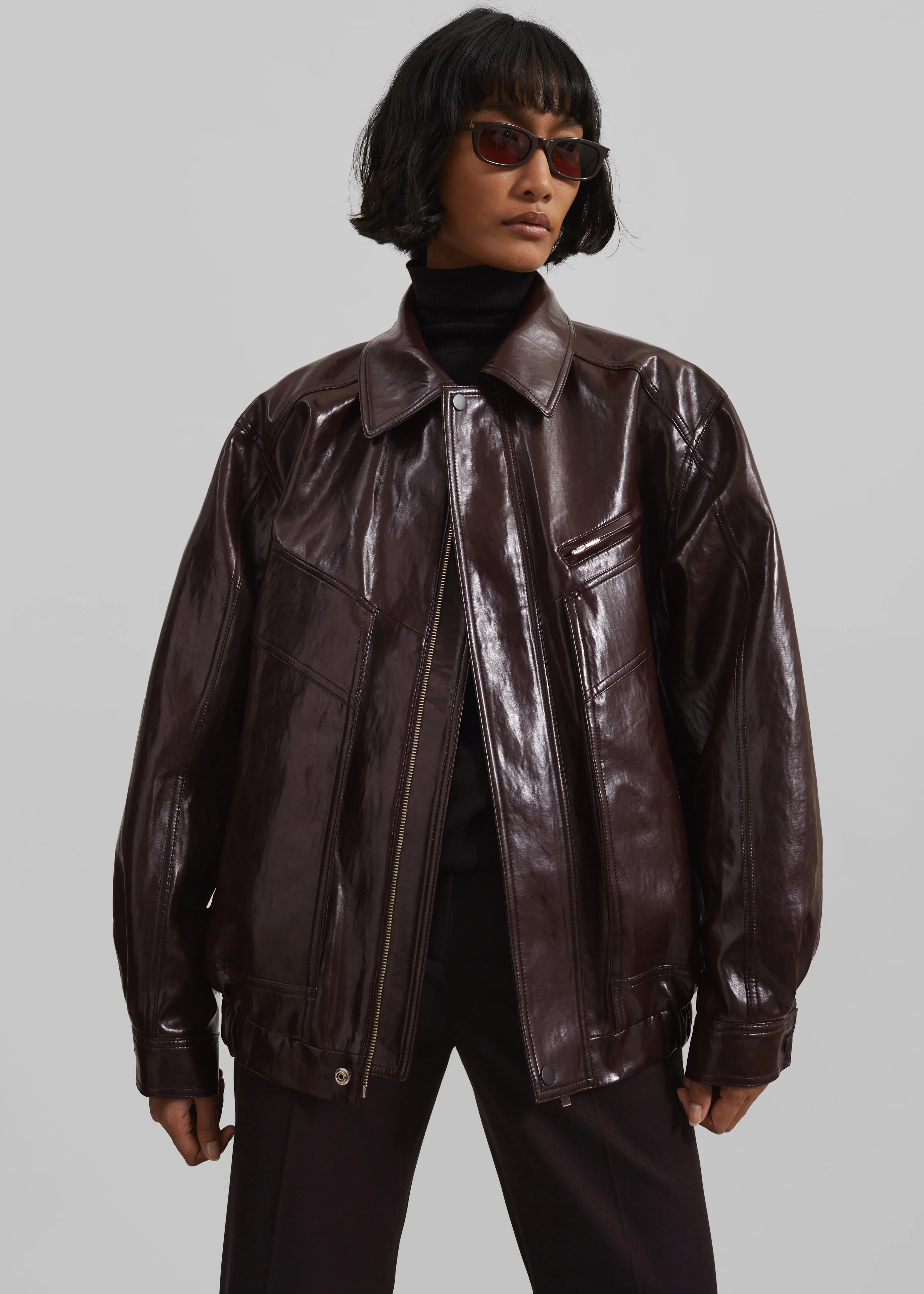 Risner Faux Leather Jacket - Burgundy - Image 4