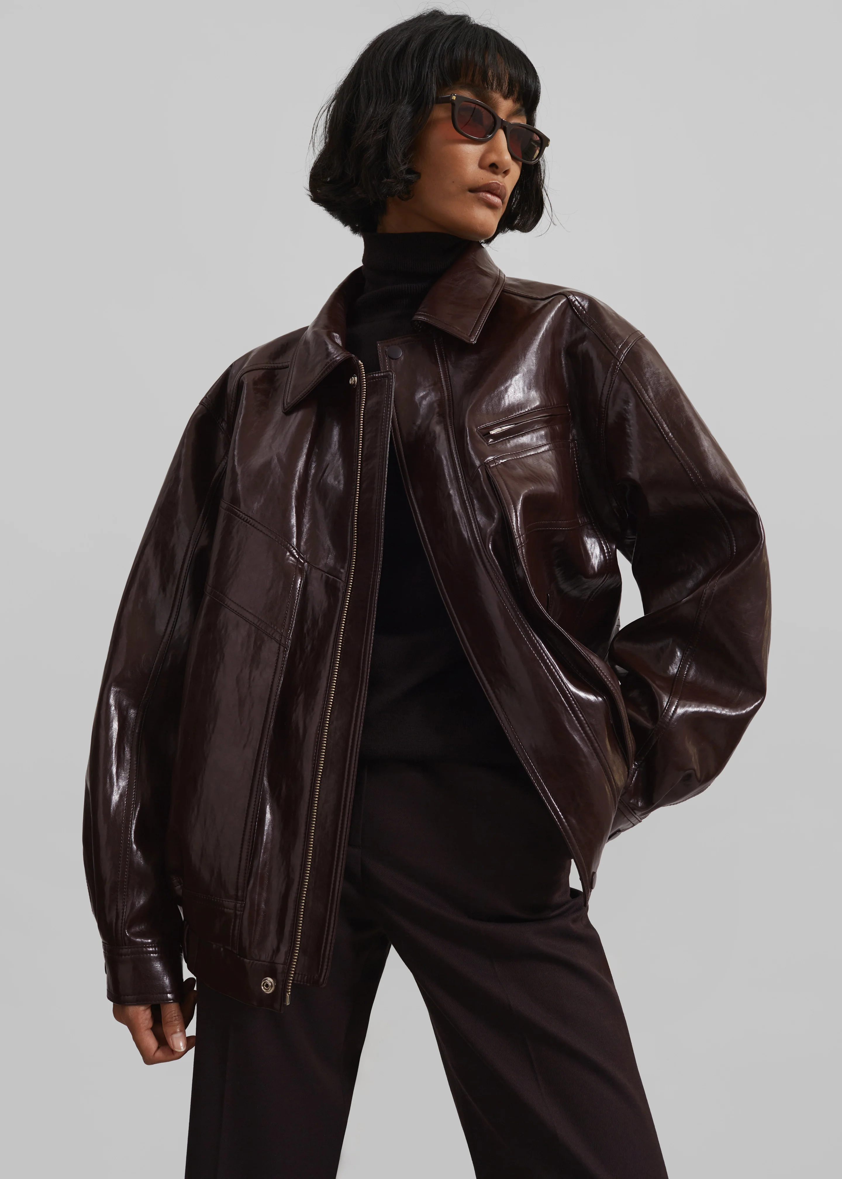 Risner Faux Leather Jacket - Burgundy - Image 6