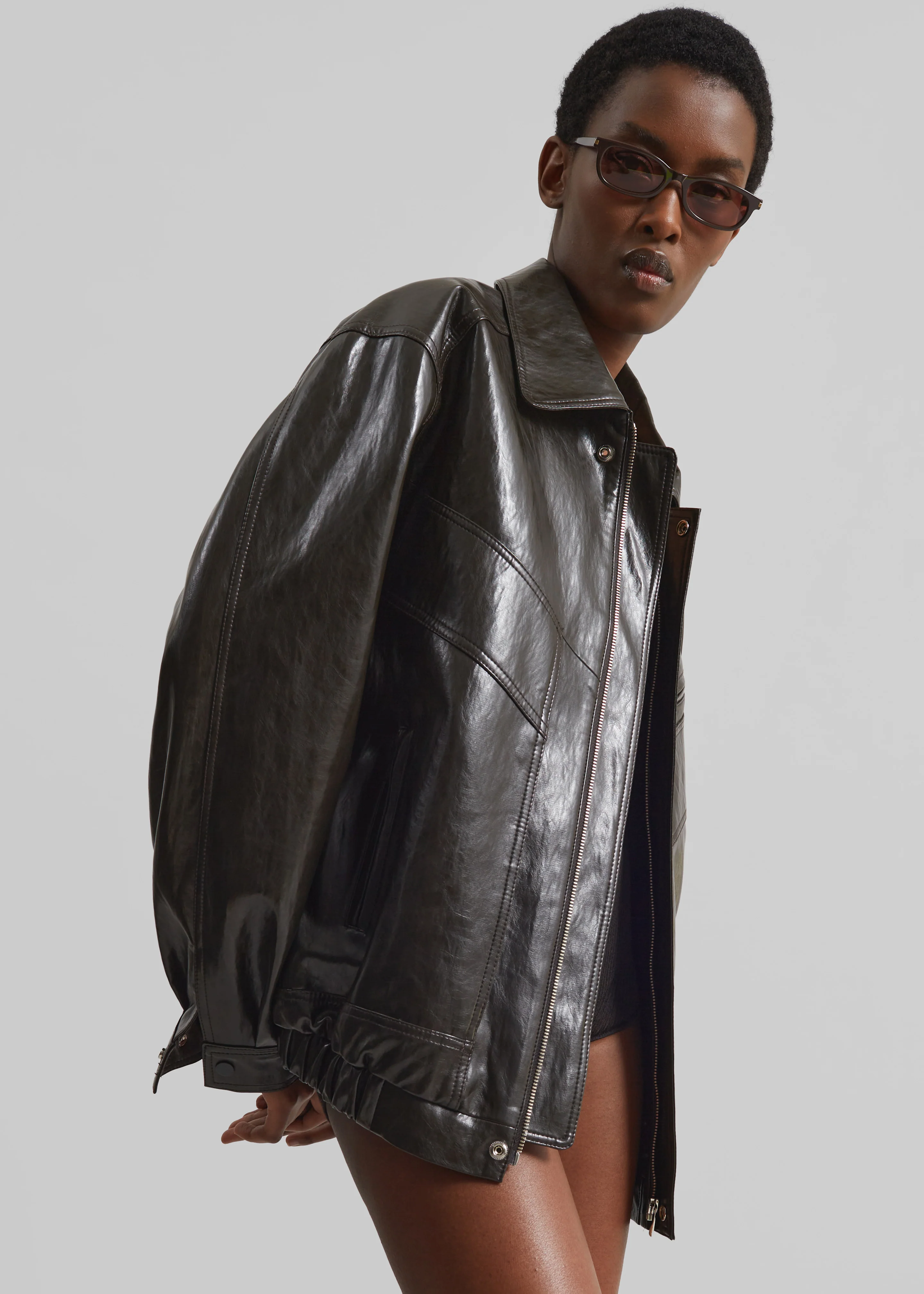 Risner Faux Leather Jacket - Dark Brown - Image 4
