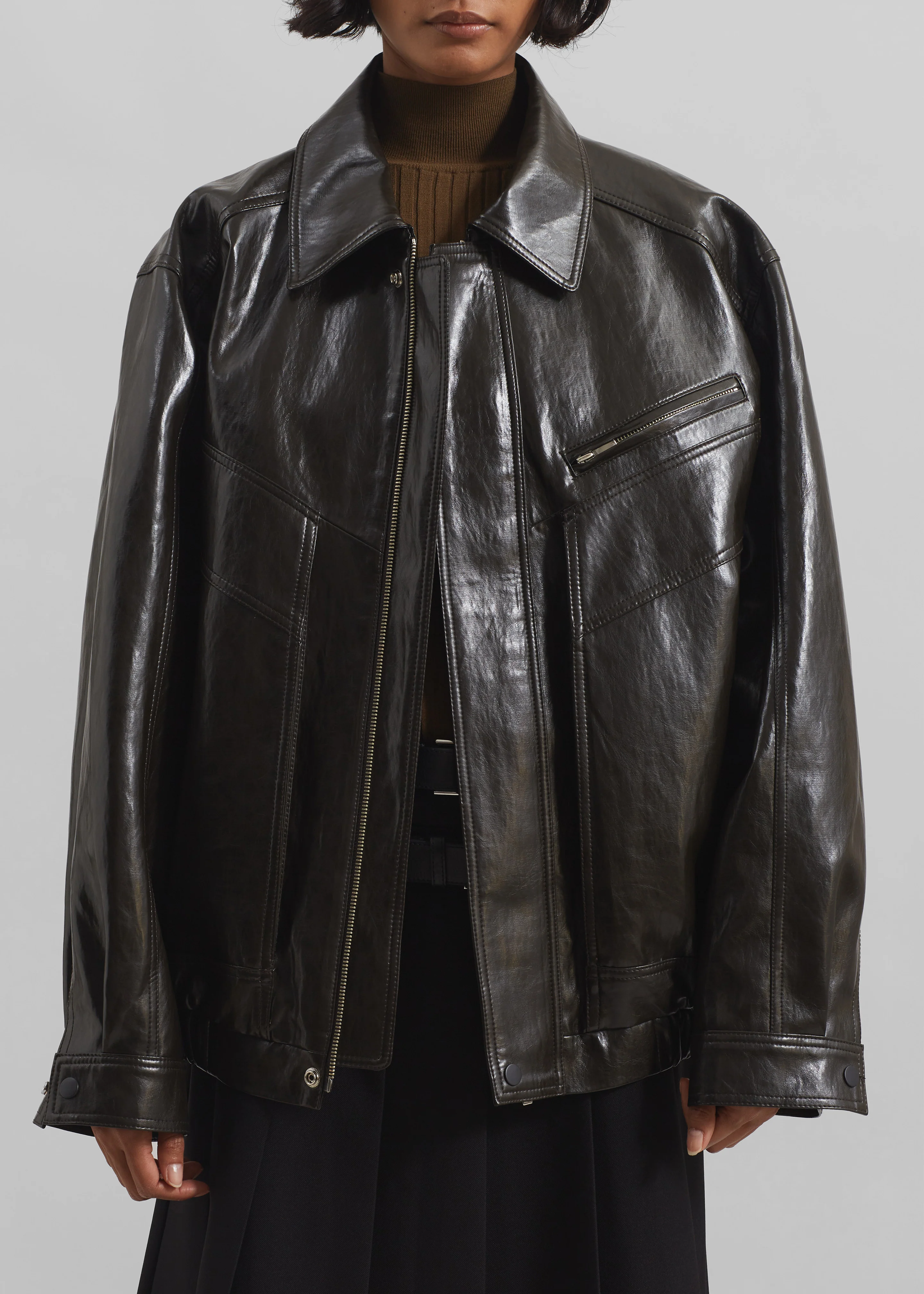 Risner Faux Leather Jacket - Dark Brown - Image 7