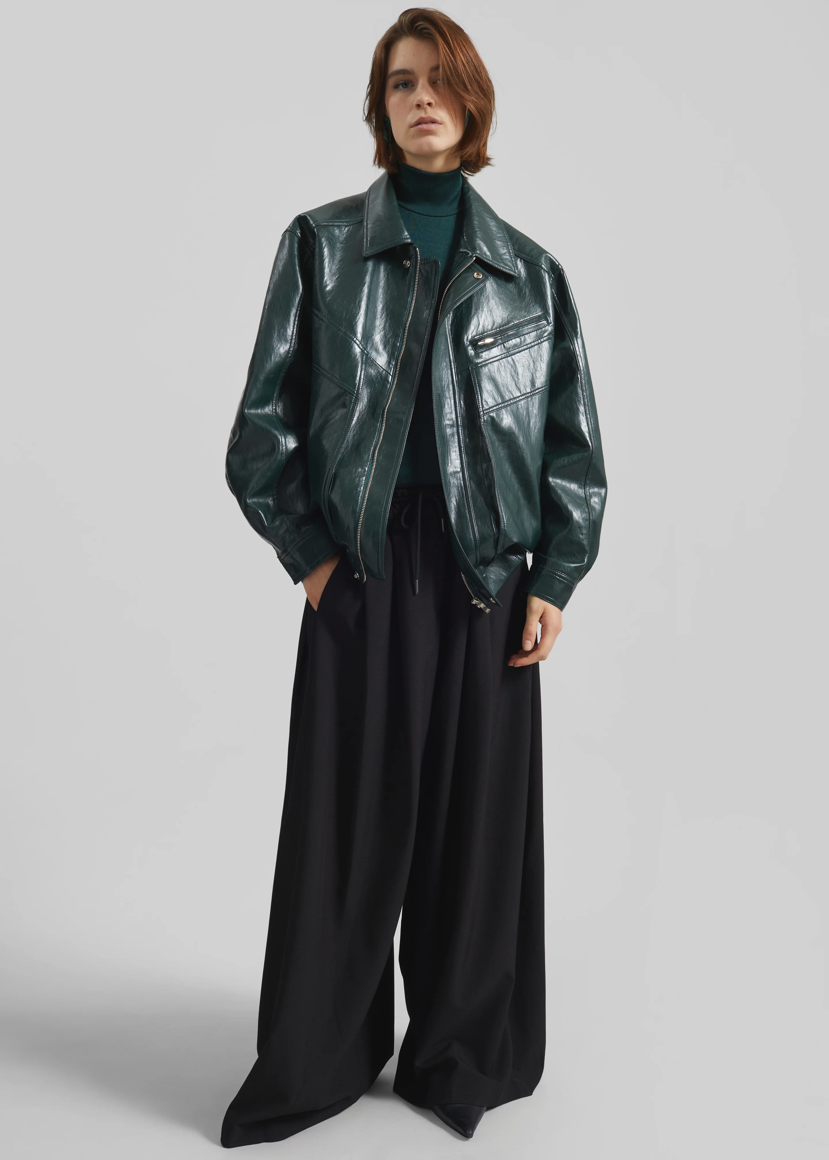 Risner Faux Leather Jacket - Deep Green - Image 2
