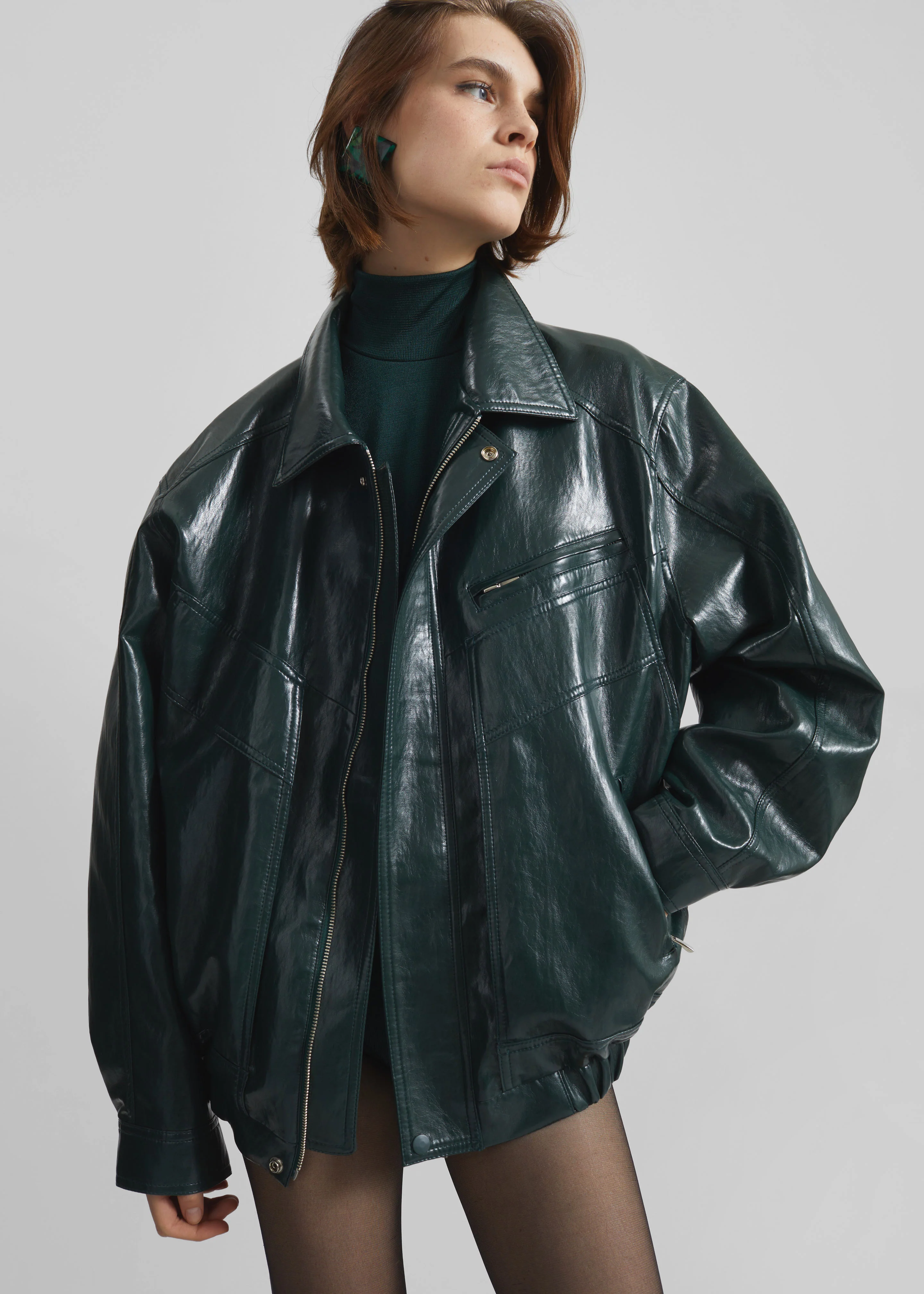 Risner Faux Leather Jacket - Deep Green - Image 7
