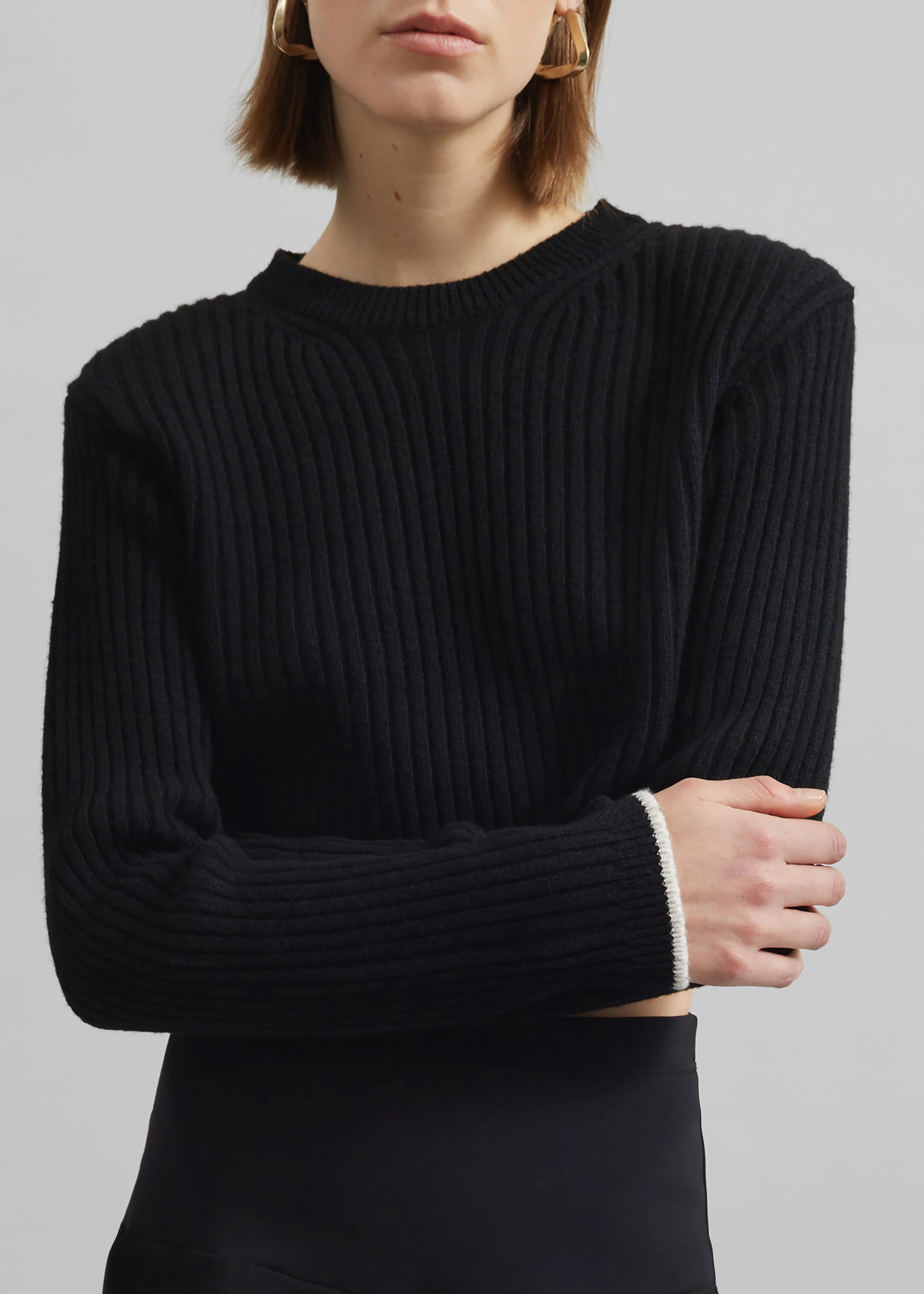 Ritsem Cropped Ribbed Wool Sweater - Black - Image 2