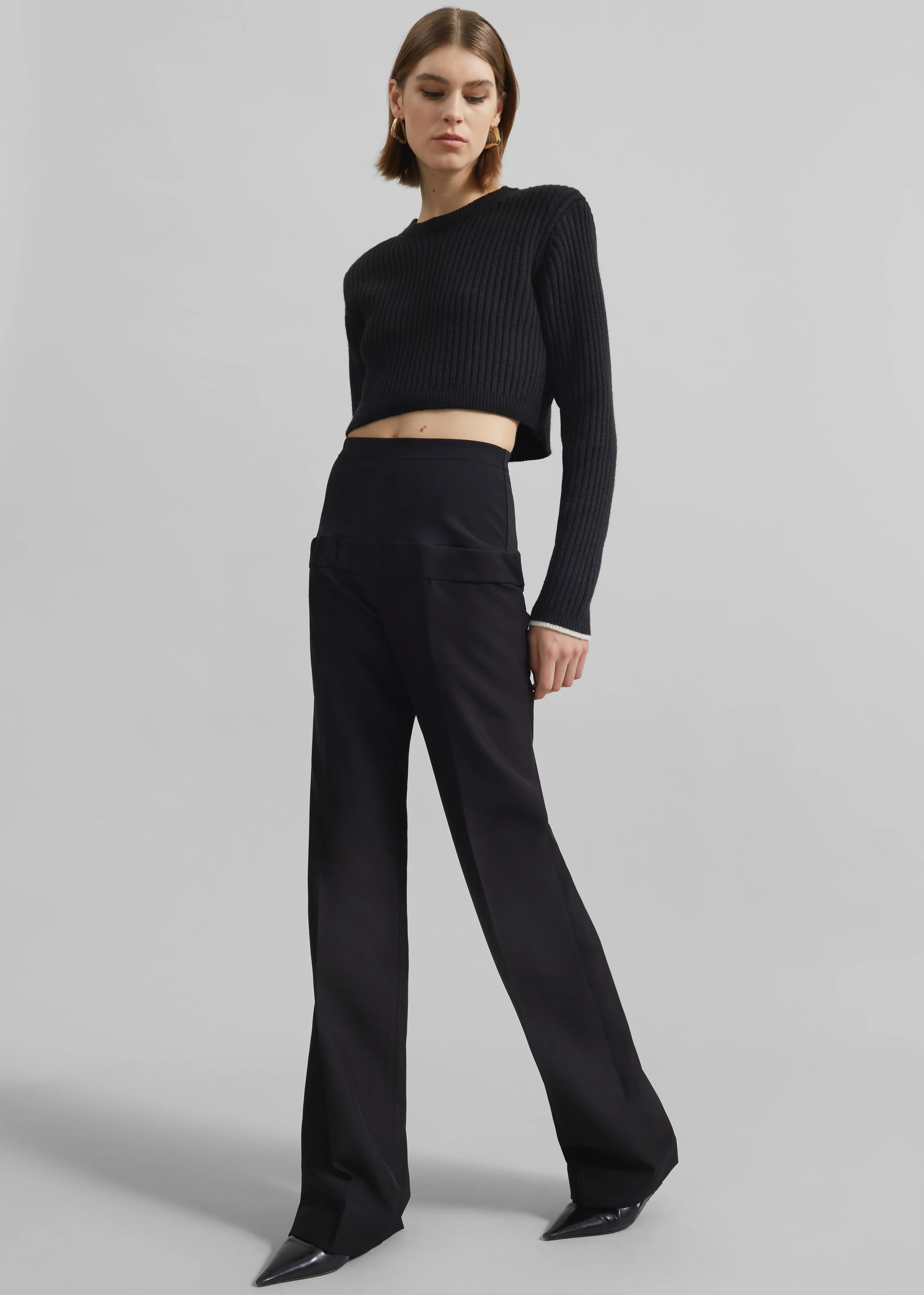 Ritsem Cropped Ribbed Wool Sweater - Black - Image 3