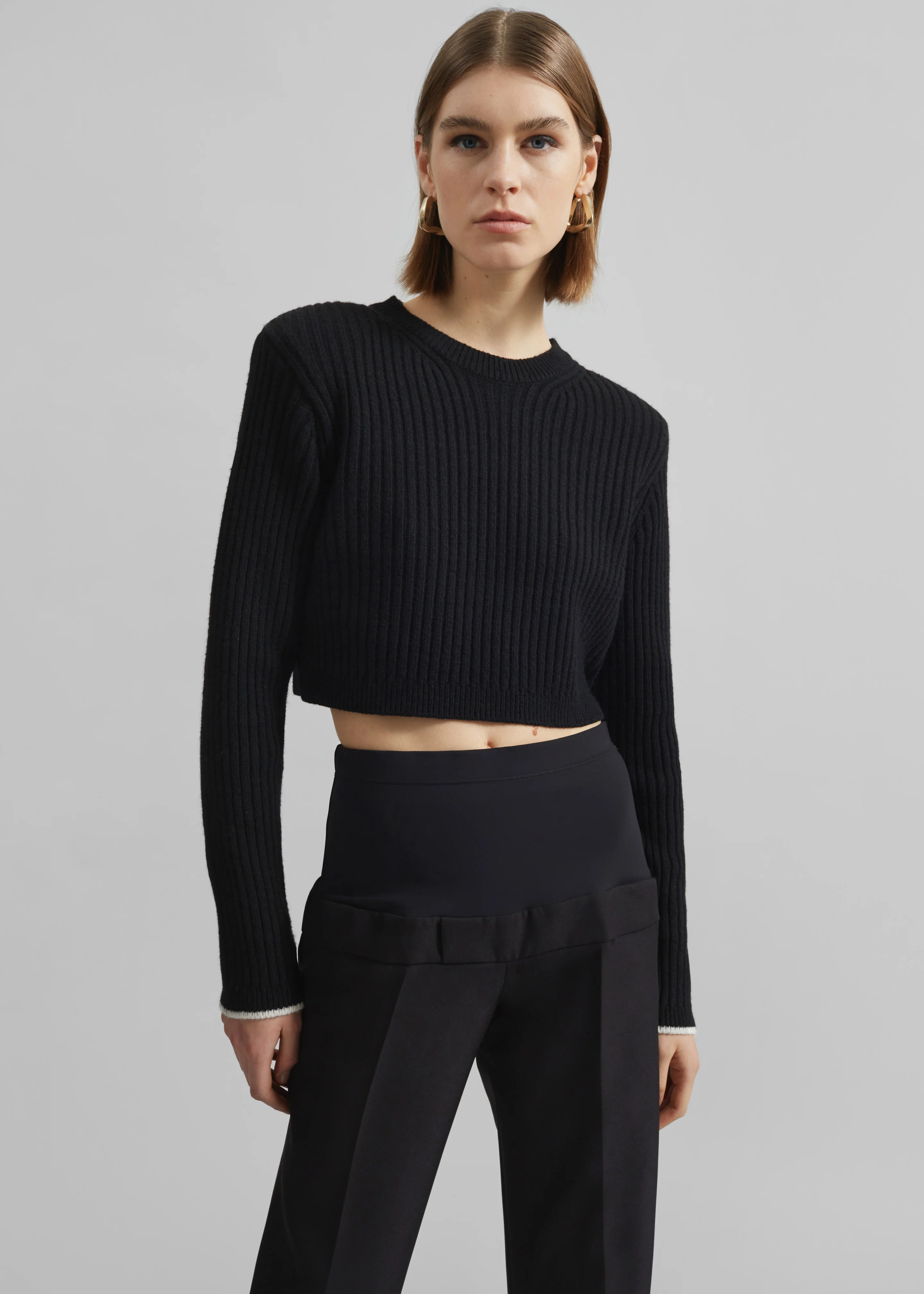 Ritsem Cropped Ribbed Wool Sweater - Black - Image 4