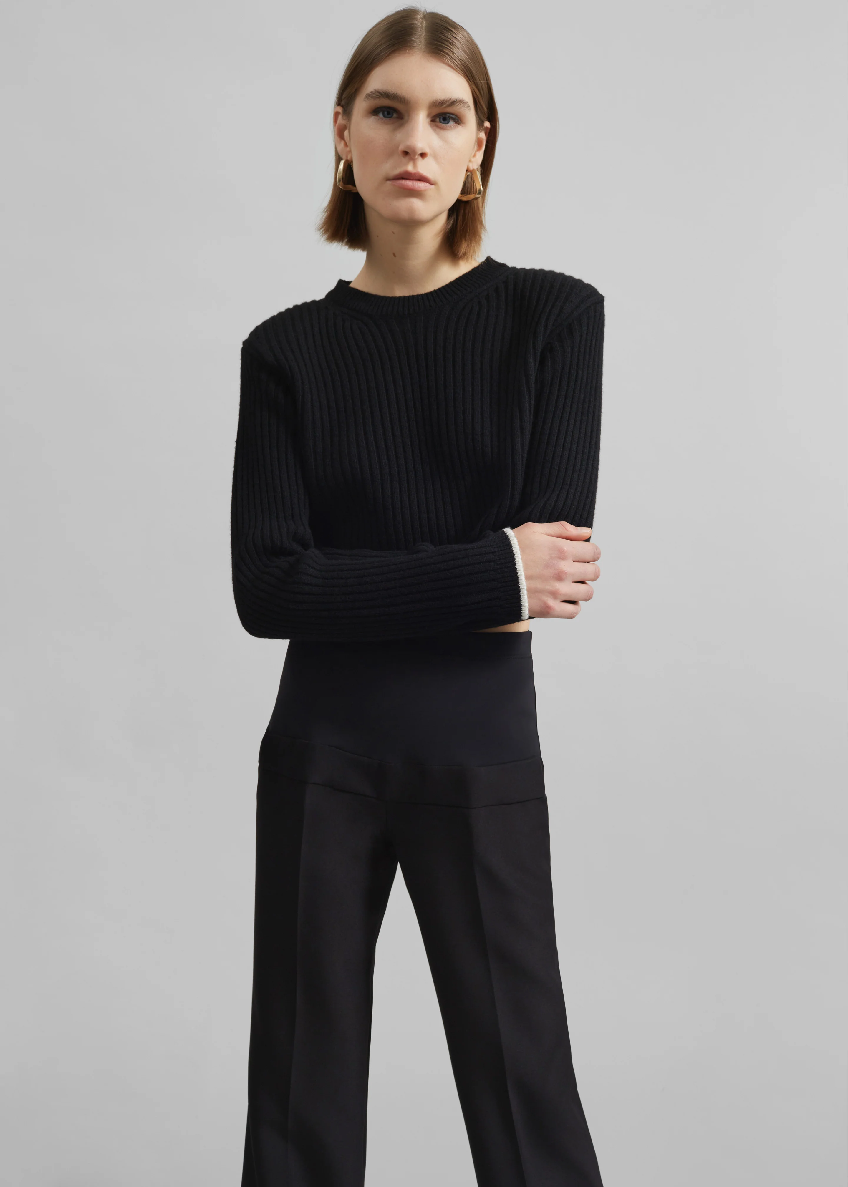 Ritsem Cropped Ribbed Wool Sweater - Black - Image 5
