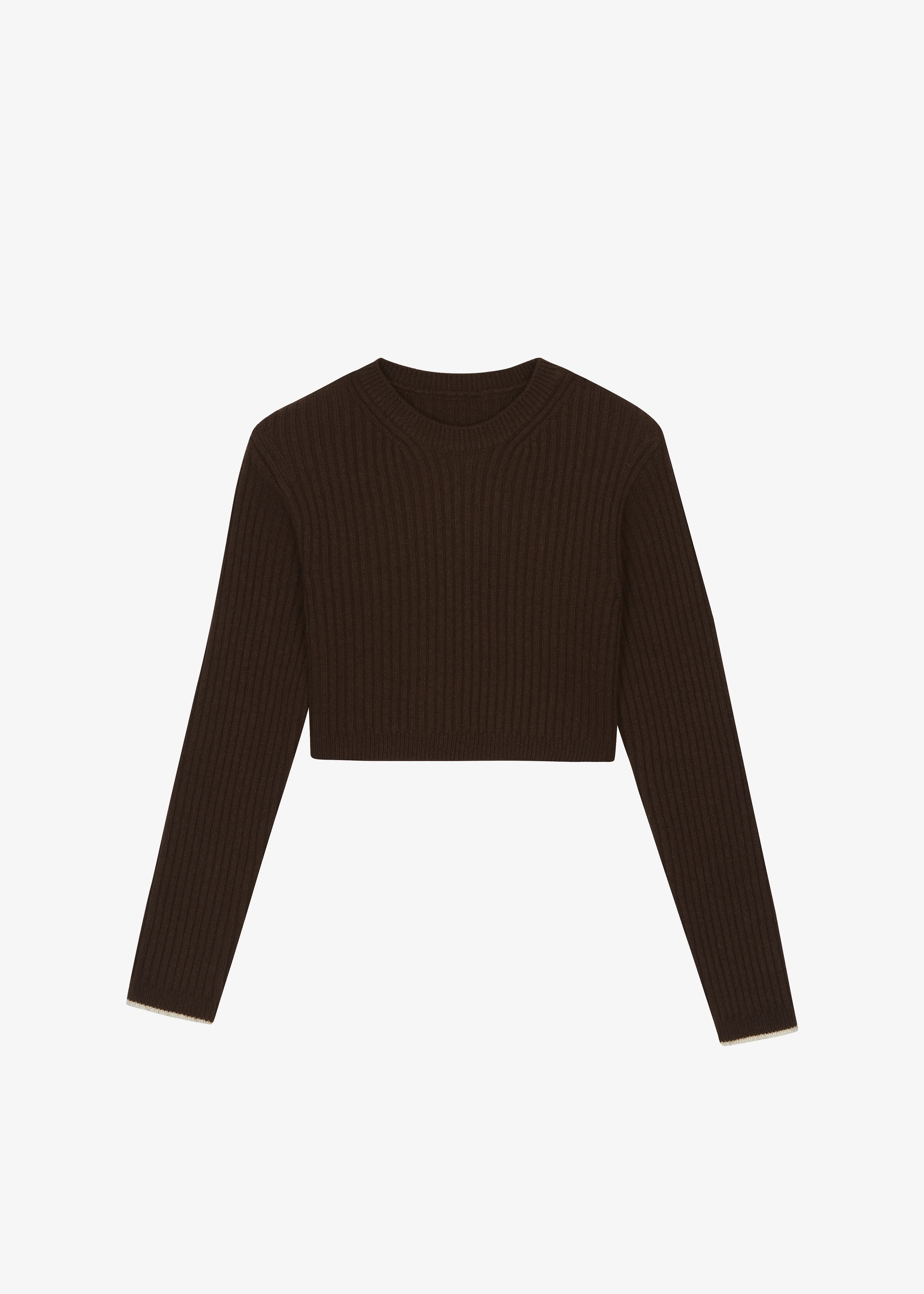Ritsem Cropped Ribbed Wool Sweater - Dark Brown - Image 6