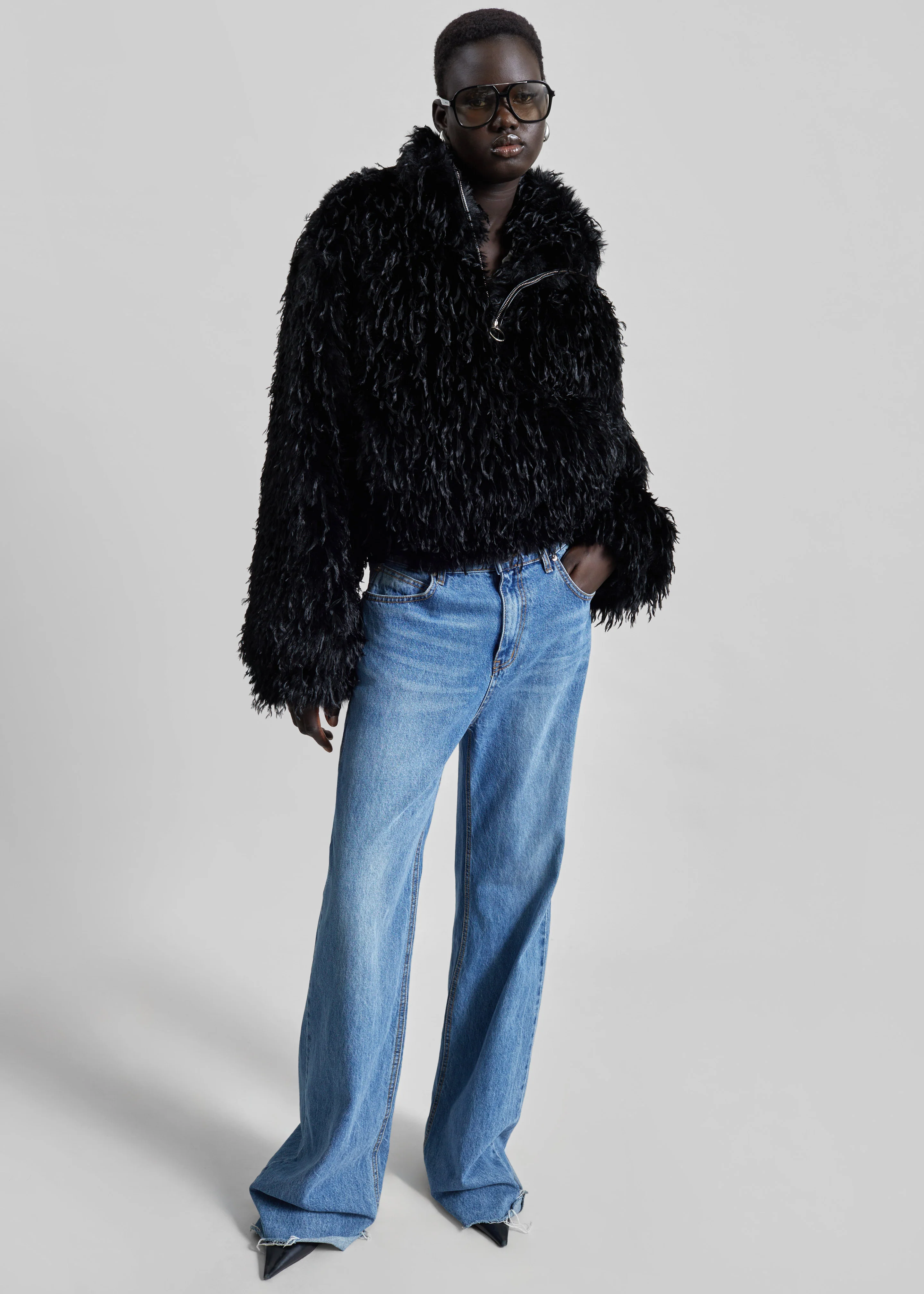 Rivee Faux Fur Pullover - Black - Image 2