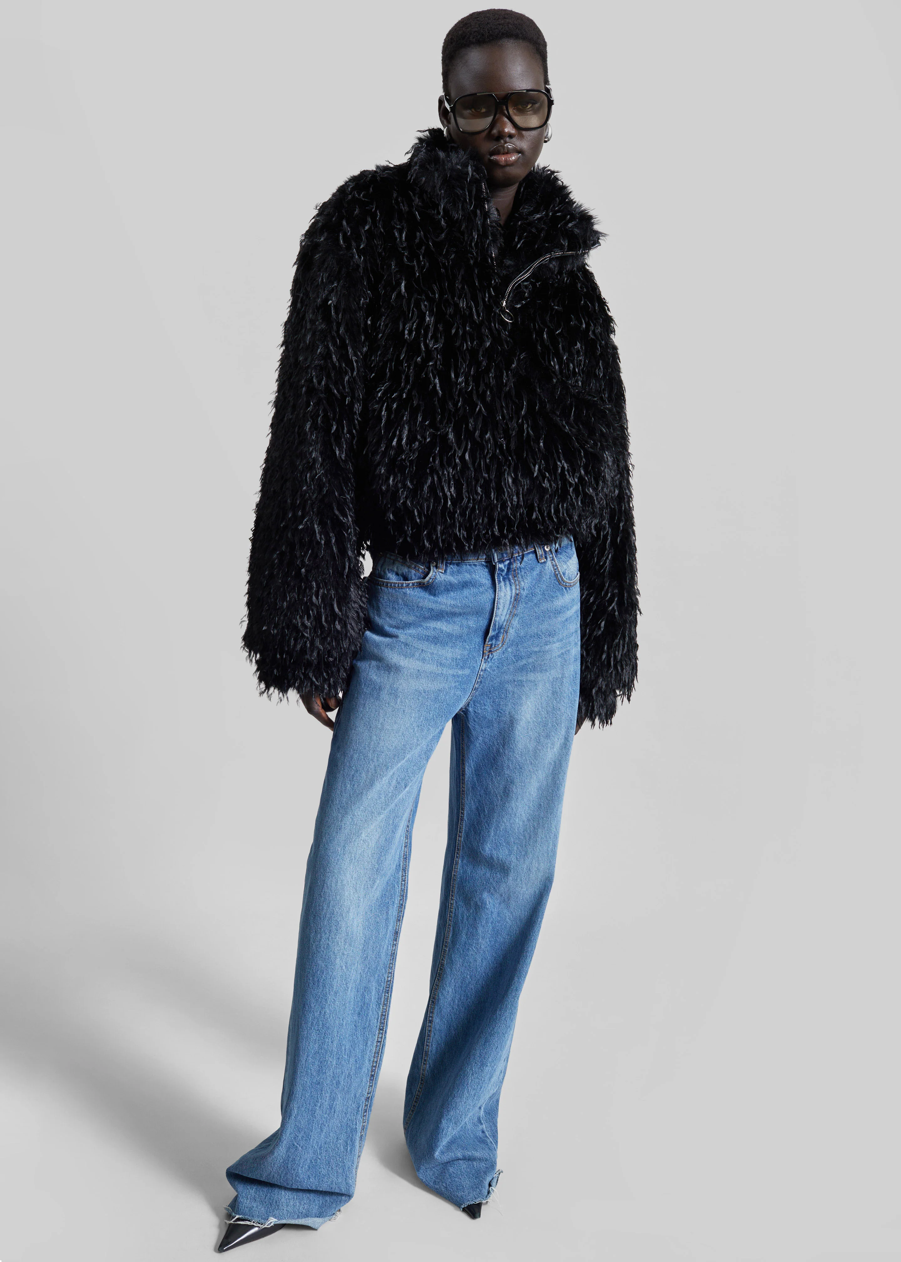 Rivee Faux Fur Pullover - Black - Image 6