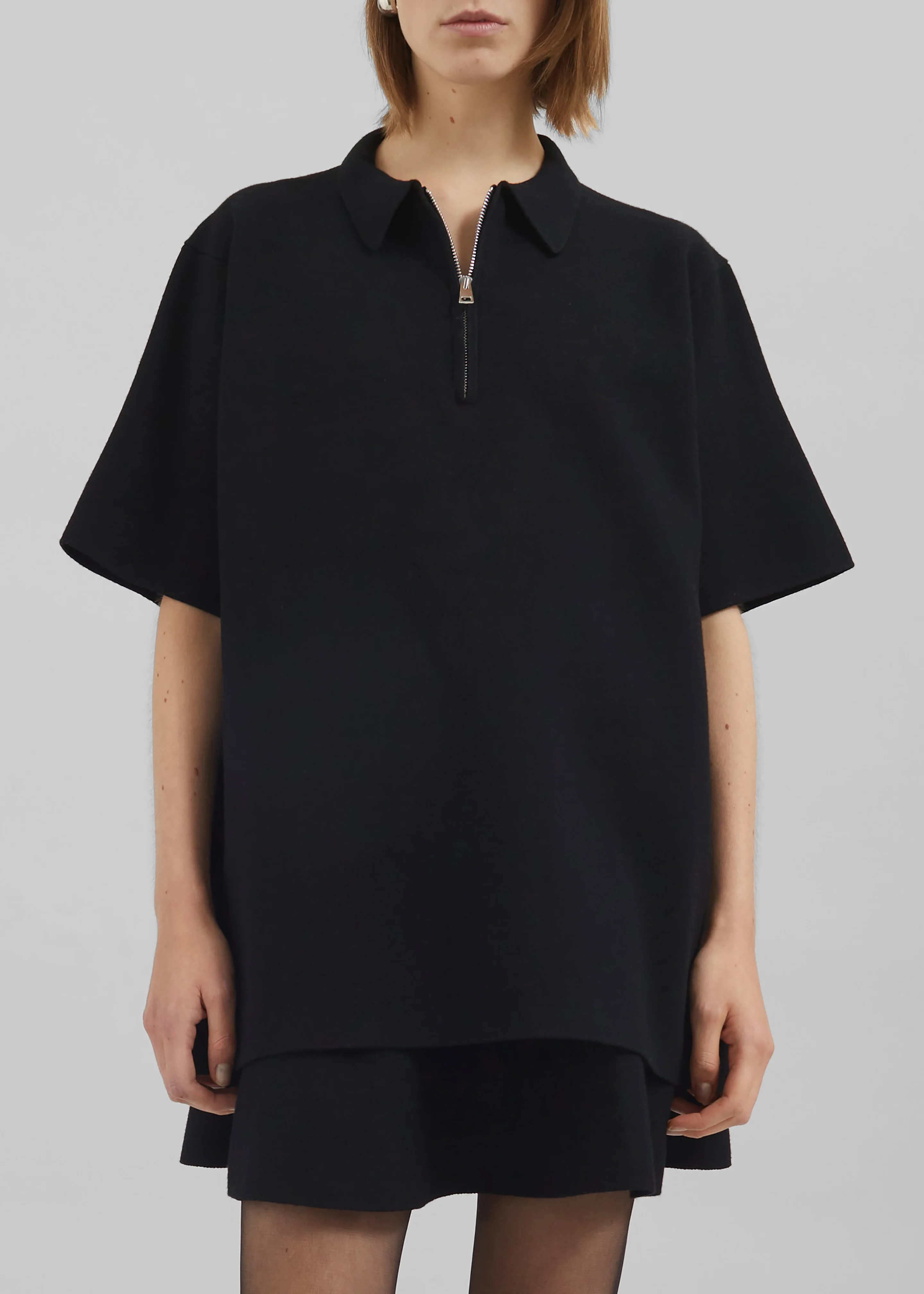 Riya Zip-Up Polo - Black - Image 5