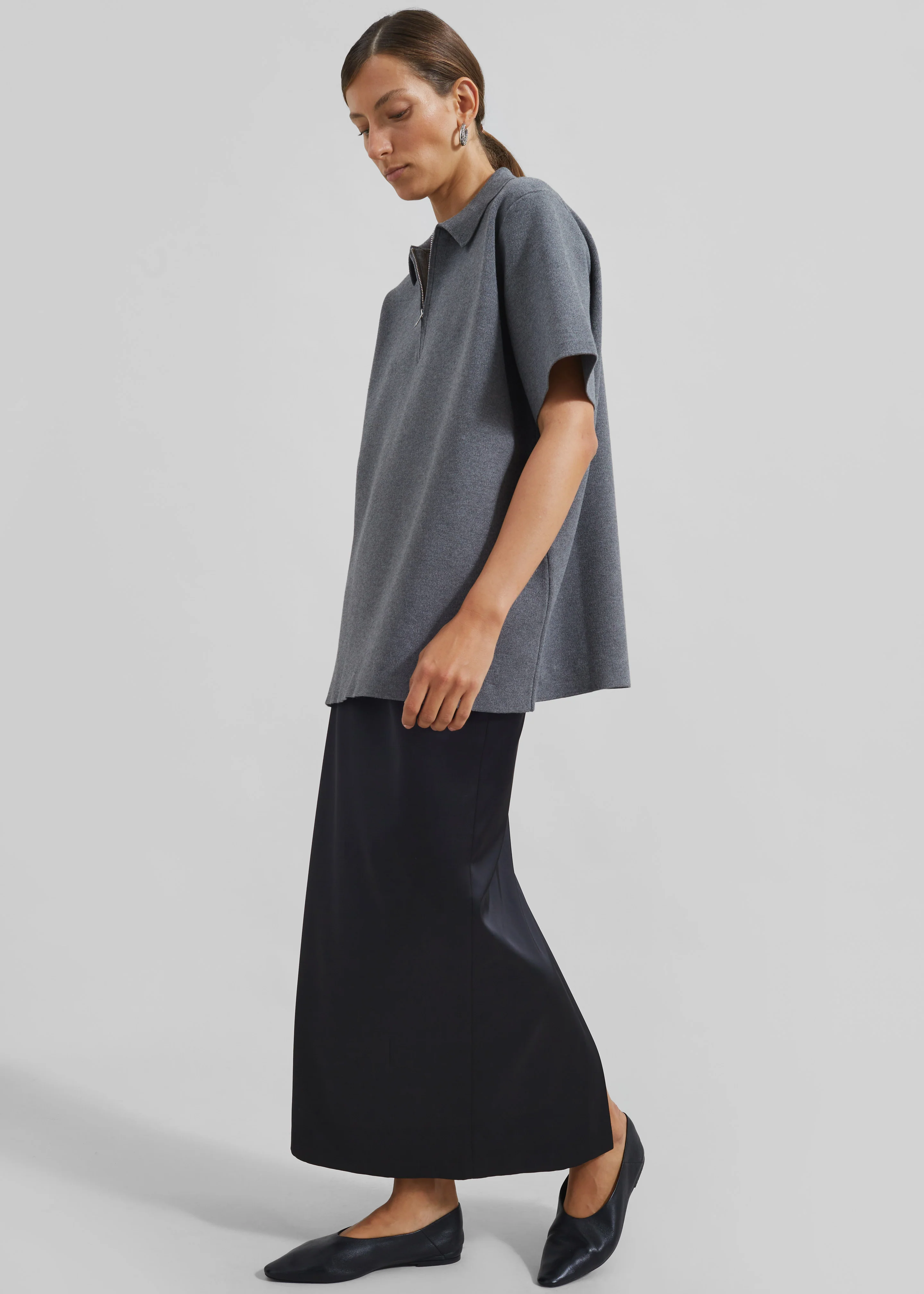 Riya Zip-Up Polo - Grey - Image 5