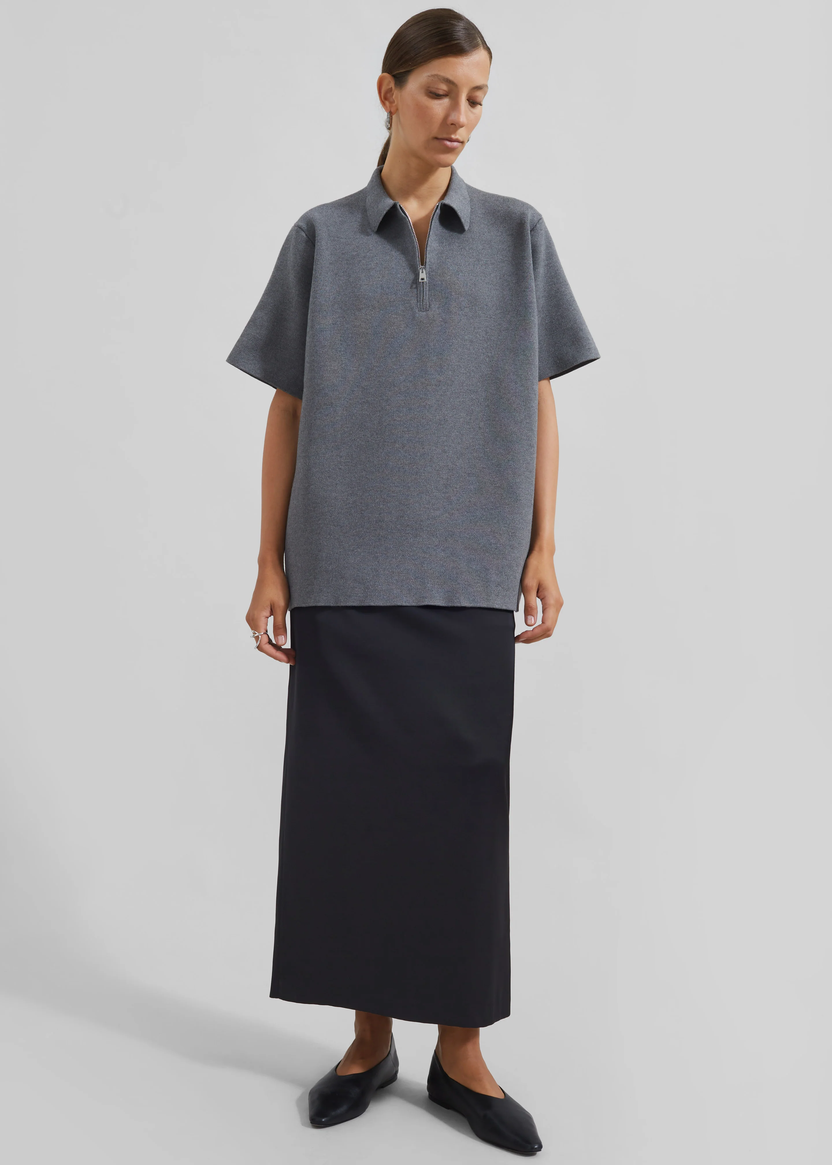 Riya Zip-Up Polo - Grey - Image 6