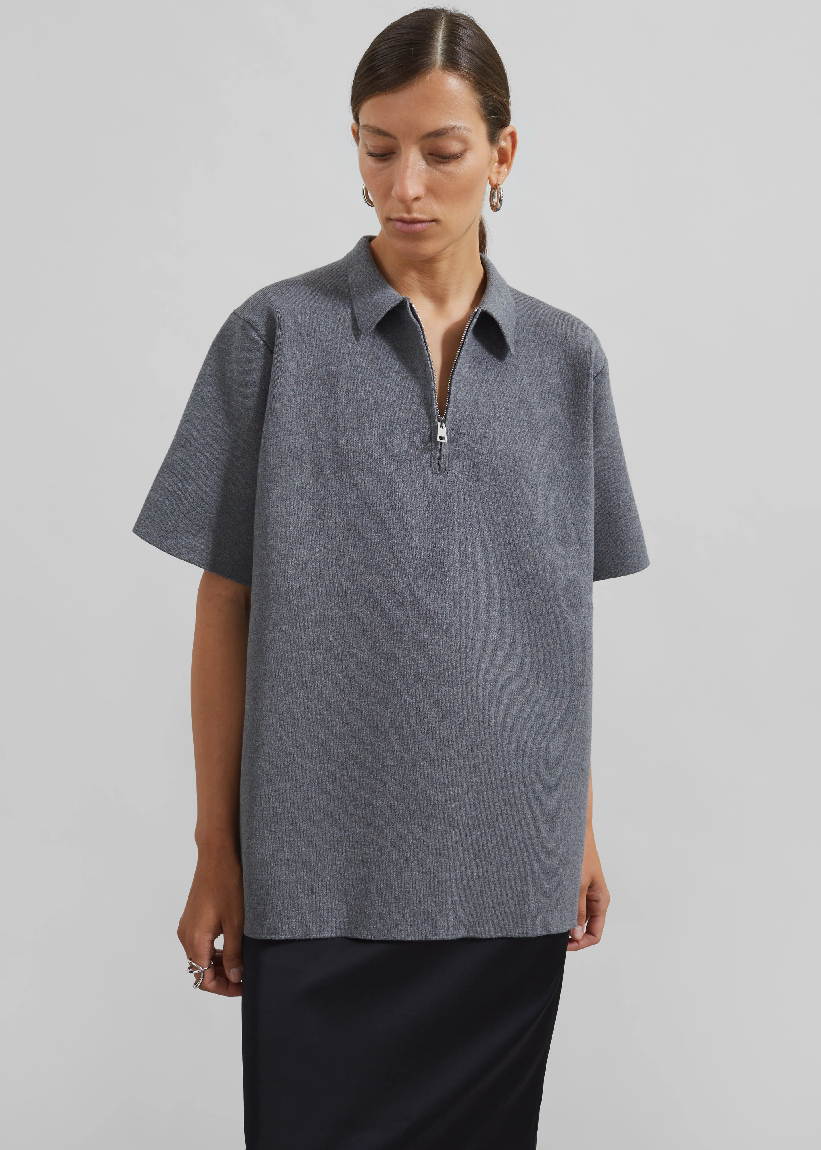 Riya Zip-Up Polo - Grey - Image 7