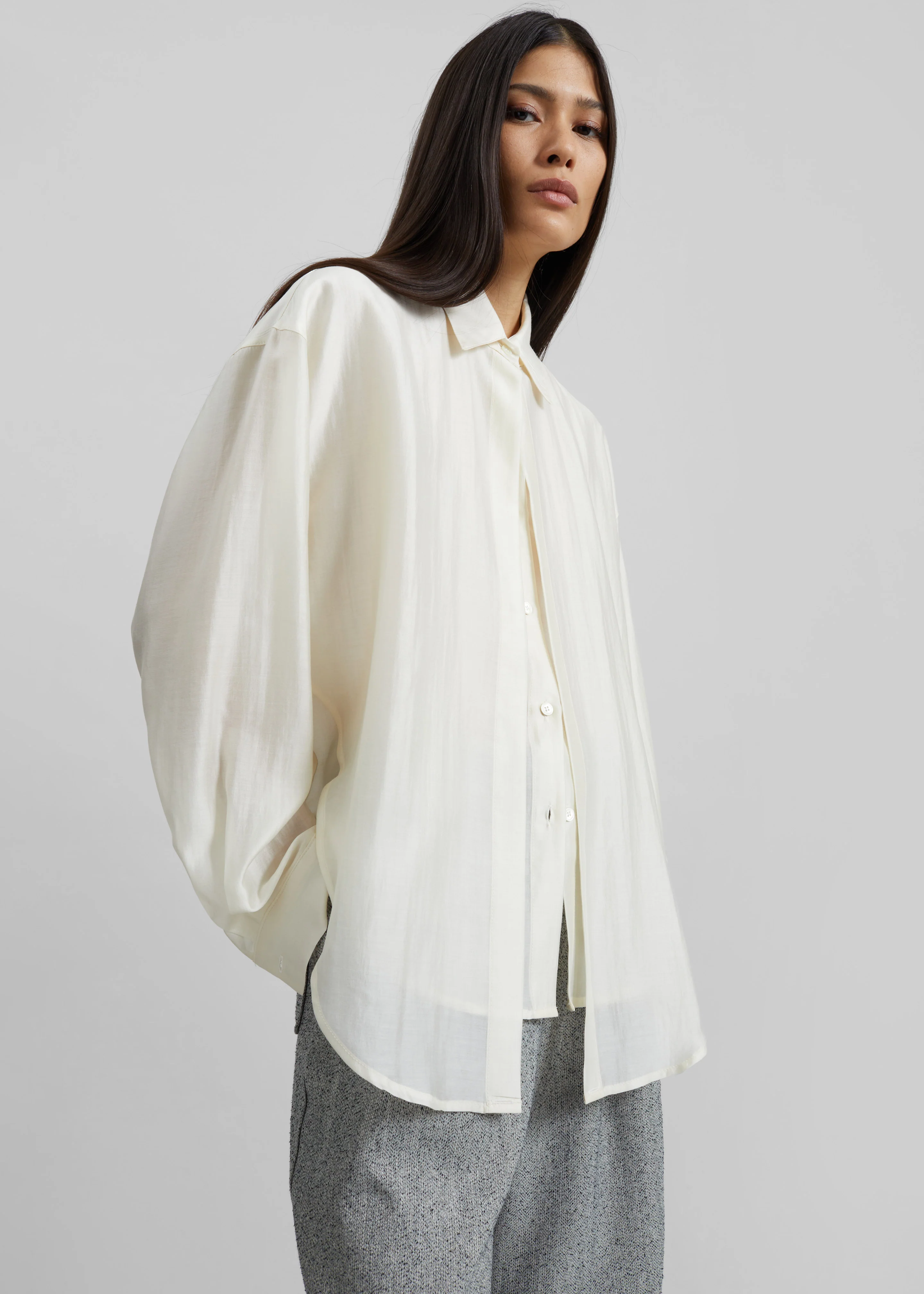 Roanne Fluid Double Shirt - Cream - Image 3