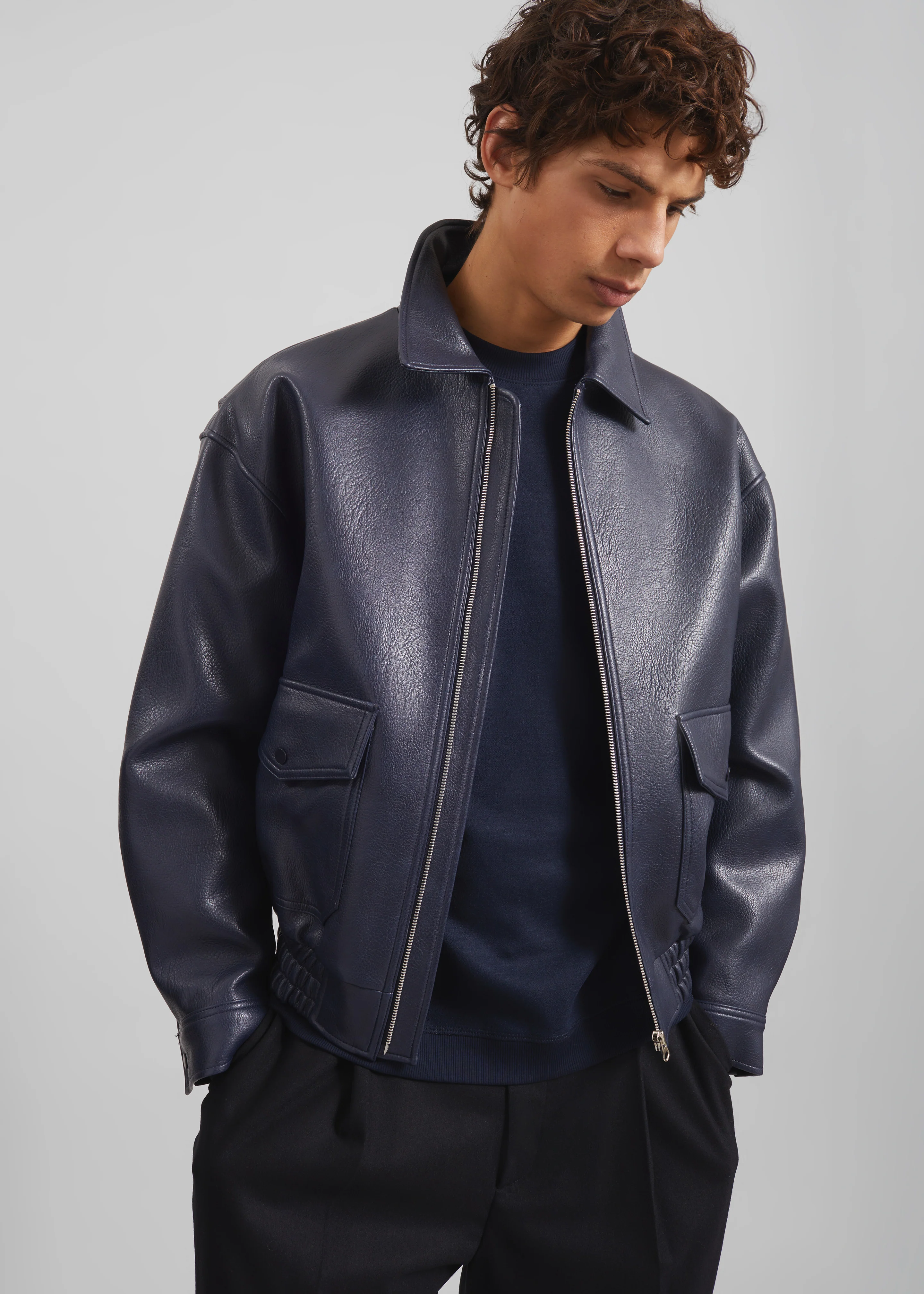 Rohan Faux Leather Jacket - Navy - Image 2