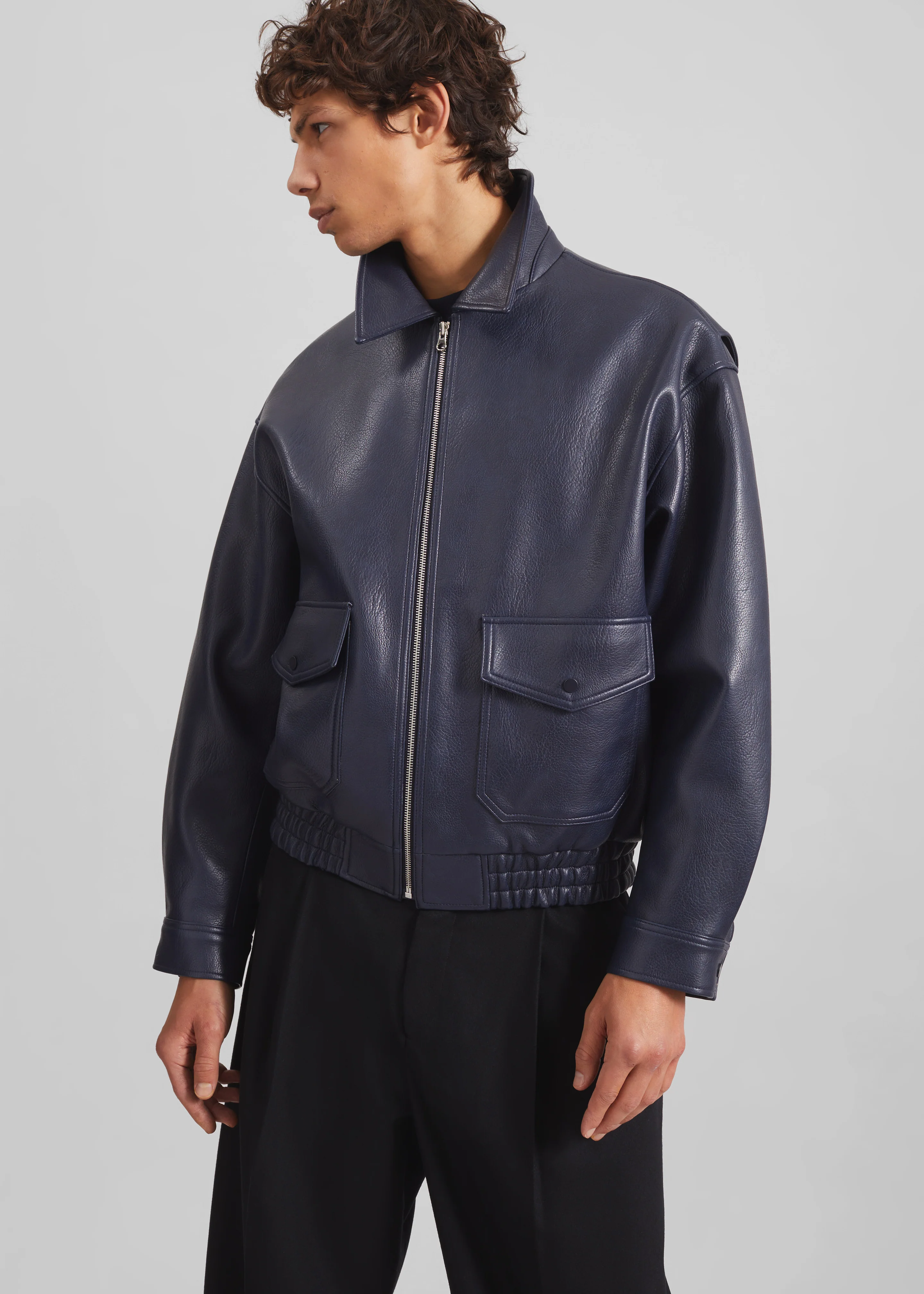 Rohan Faux Leather Jacket - Navy - Image 5