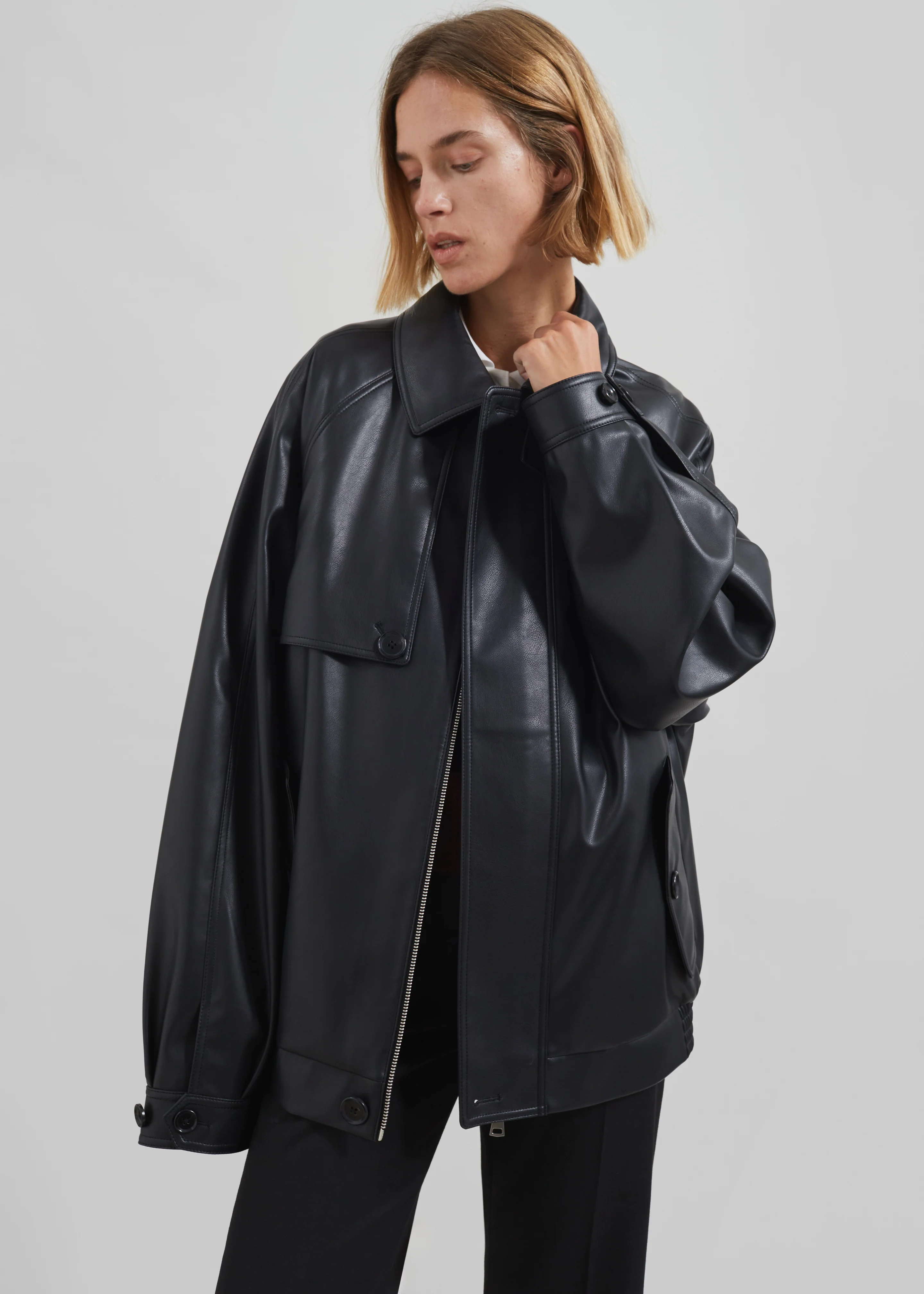 Roisin Faux Leather Jacket - Black - Image 10