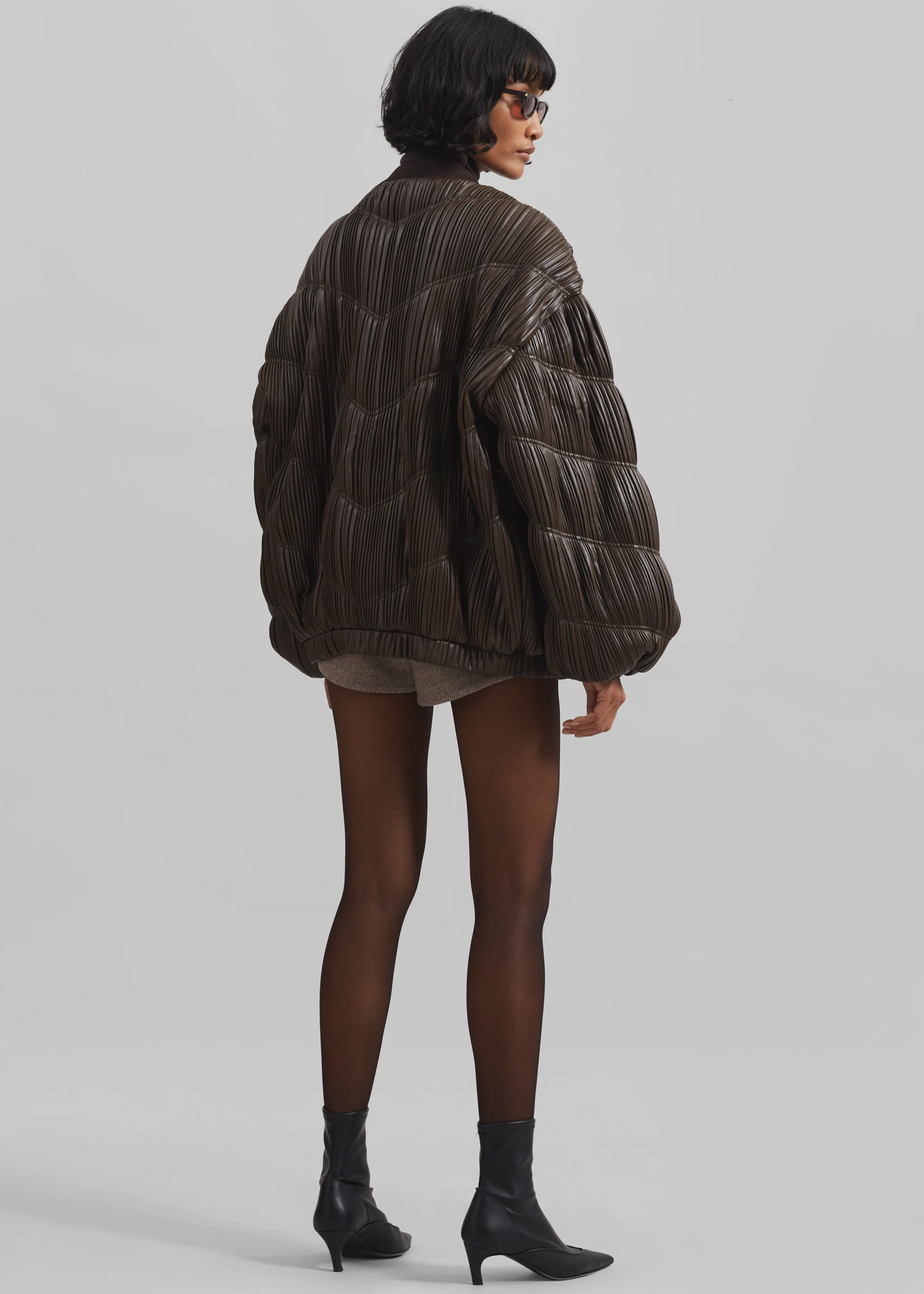 Rotate Pleated Bomber Jacket - Chocolate Brown - Image 8