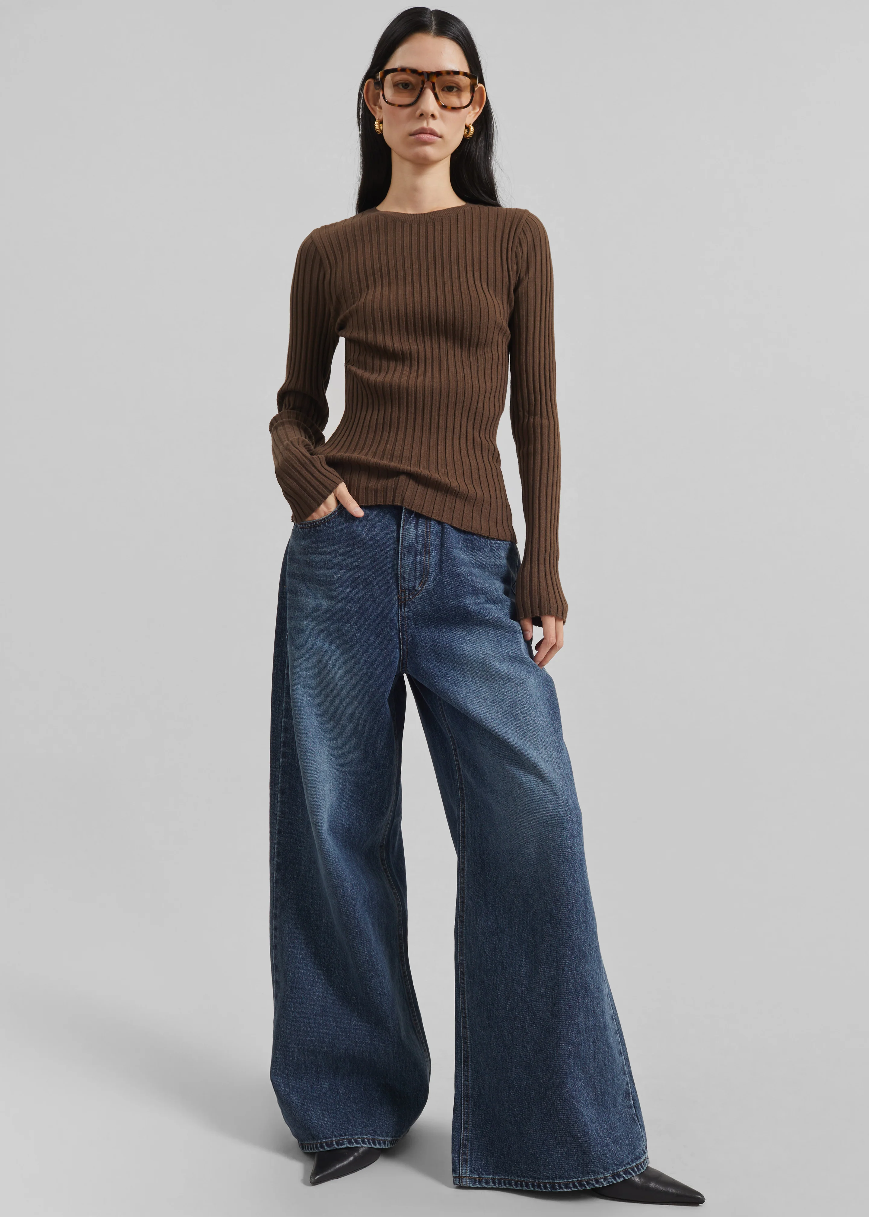 Ruan Ribbed Knit Top - Brown - Image 4